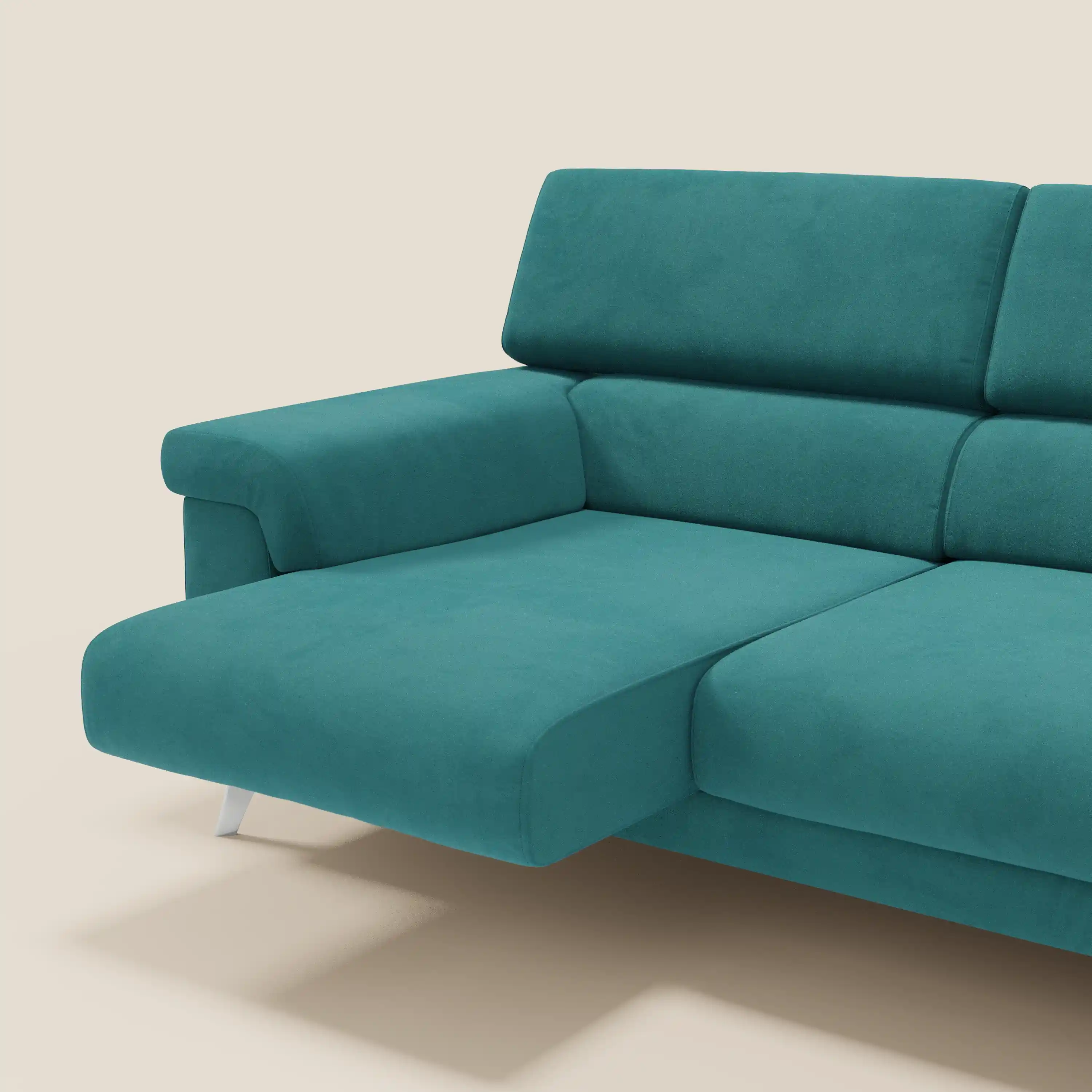 Raffaello Canapé d'angle avec assises coulissantes et têtières en microfibre détachable T11 bleu canard - Image 5