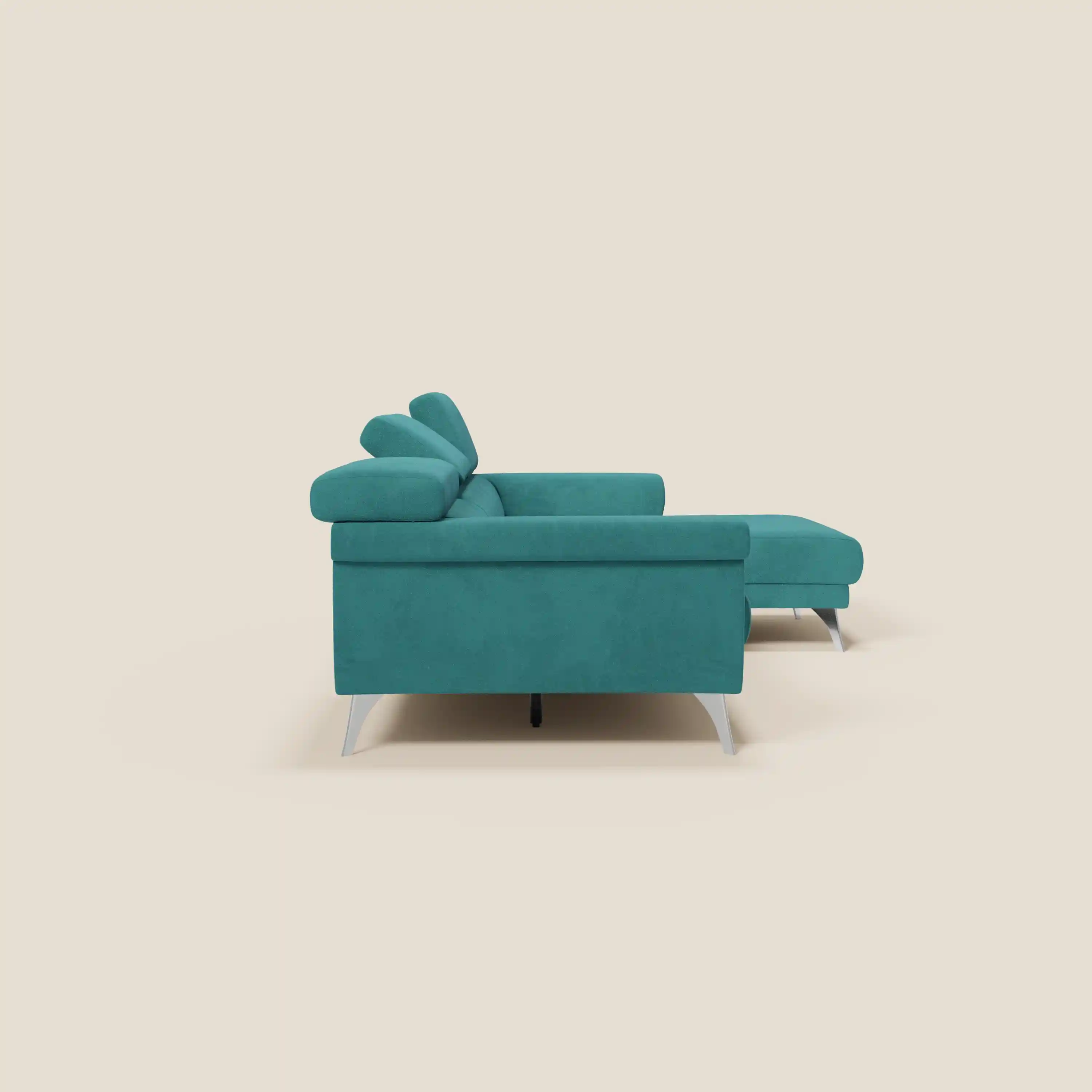 Raffaello Canapé d'angle avec assises coulissantes et têtières en microfibre détachable T11 bleu canard - Image 6