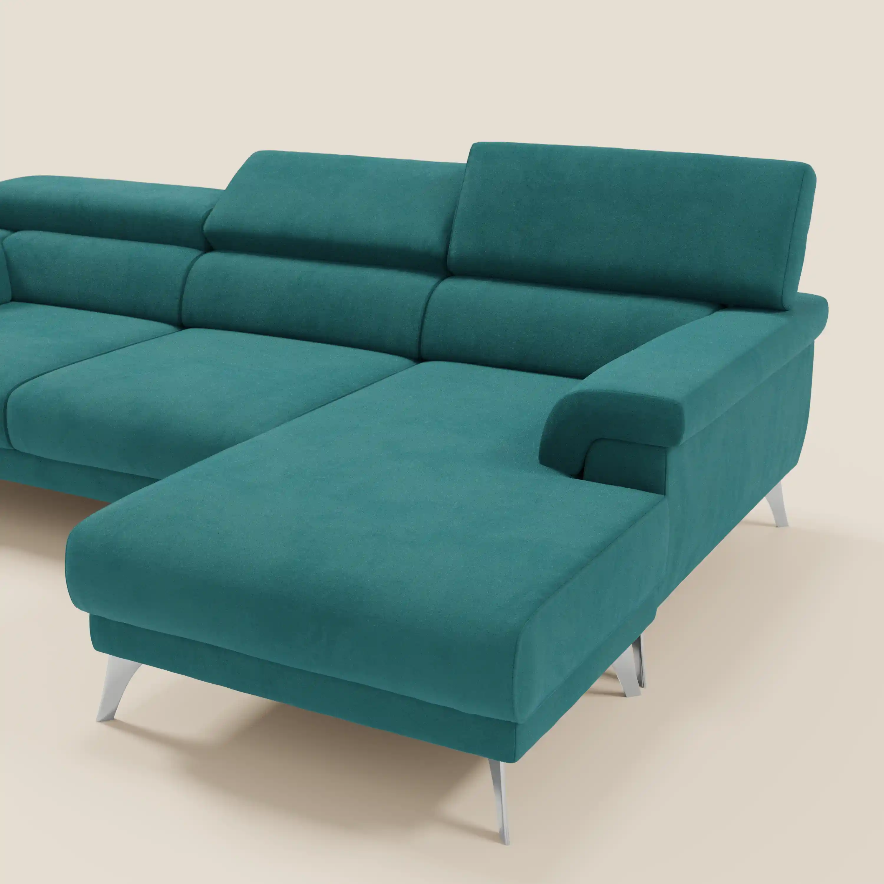 Raffaello Canapé d'angle avec assises coulissantes et têtières en microfibre détachable T11 bleu canard - Image 9