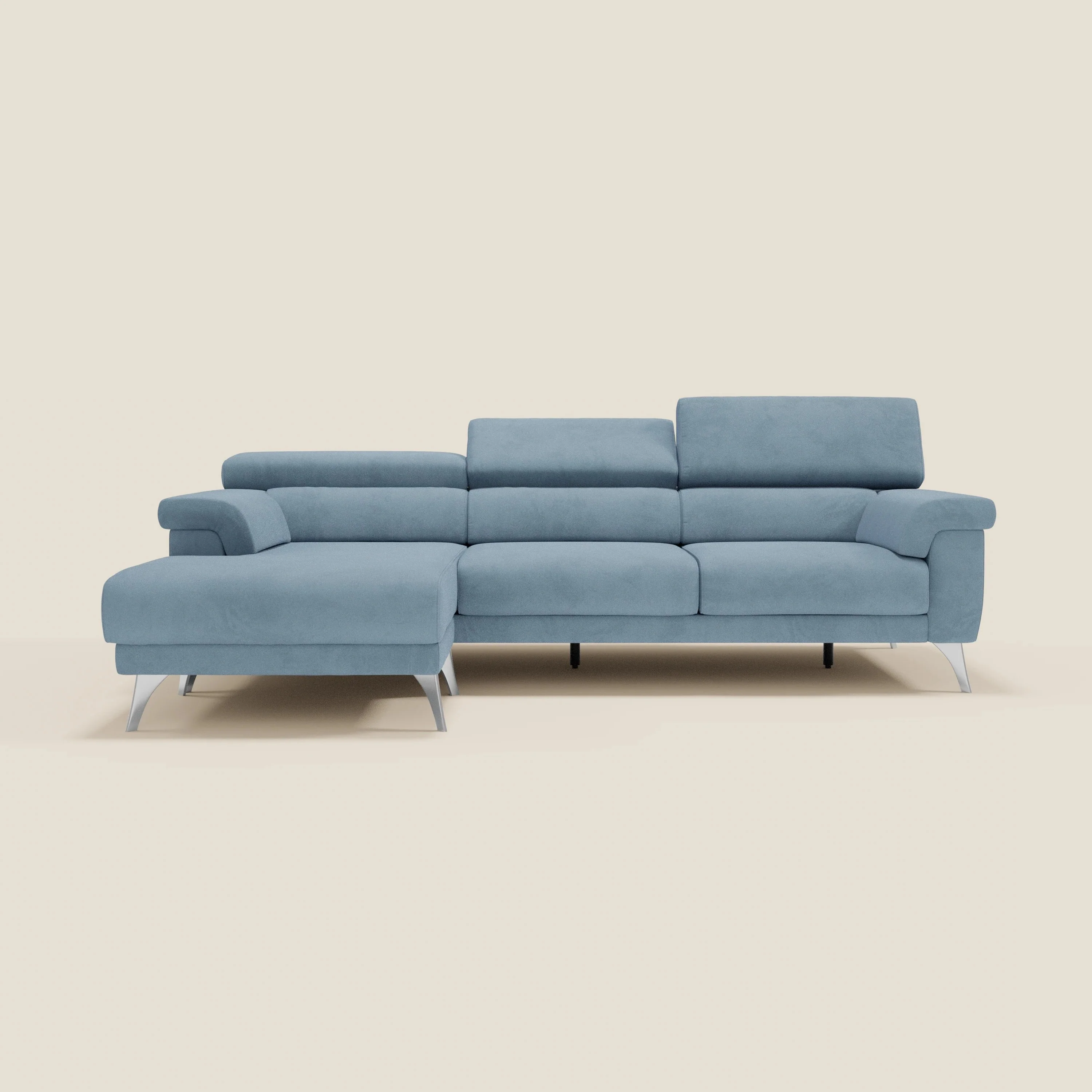Raffaello Canapé d'angle avec assises coulissantes et têtières en microfibre détachable T11 bleu pastel - Image 11