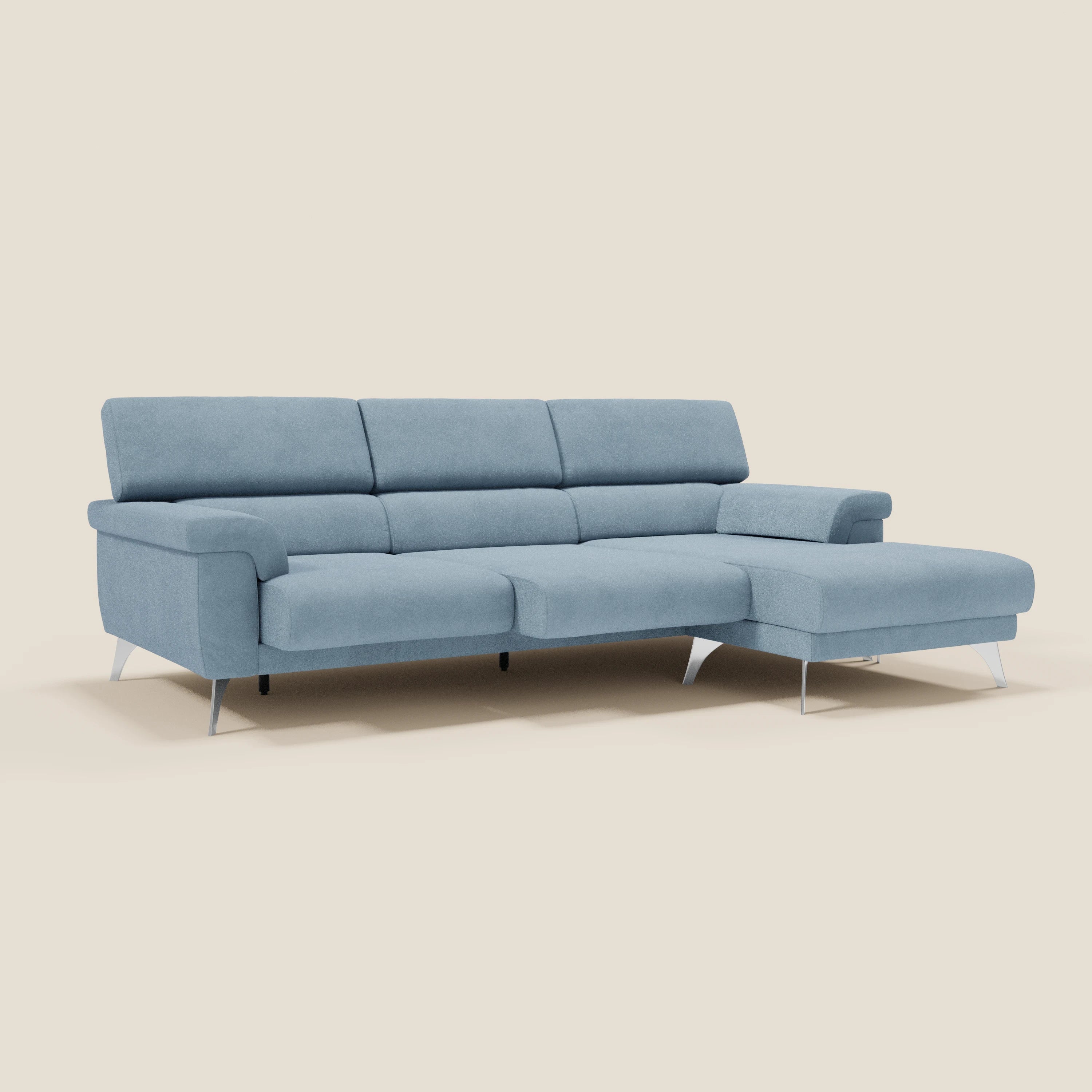 Raffaello Canapé d'angle avec assises coulissantes et têtières en microfibre détachable T11 bleu pastel - Image 2