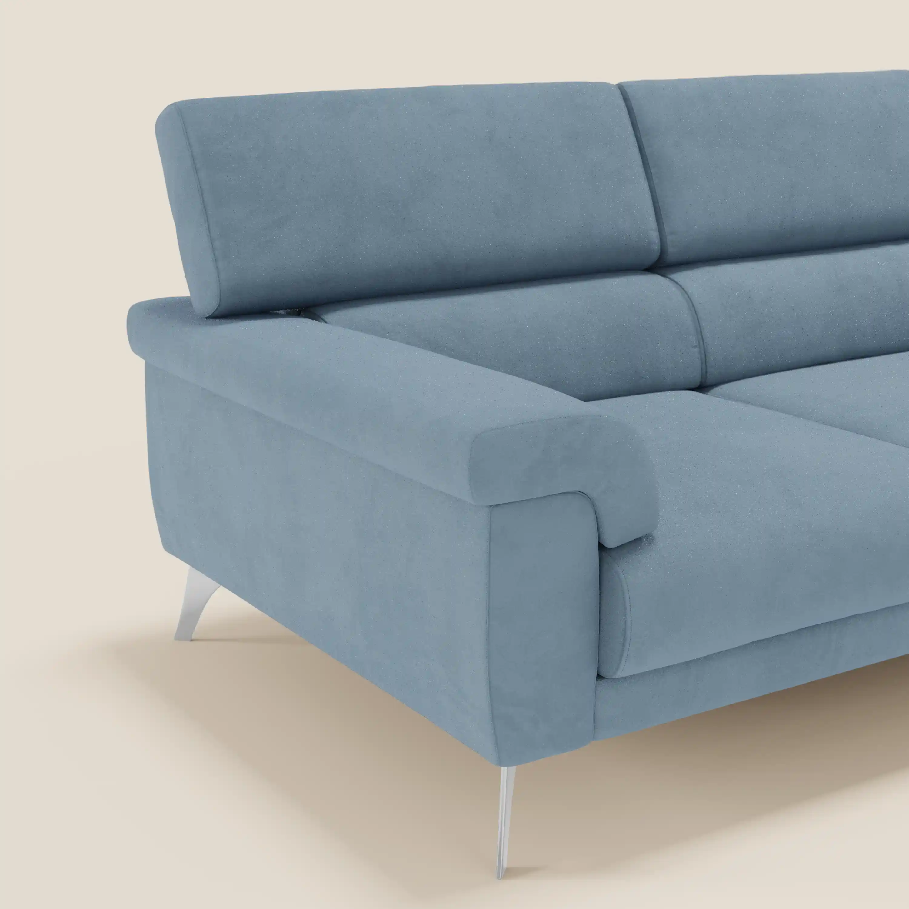 Raffaello Canapé d'angle avec assises coulissantes et têtières en microfibre détachable T11 bleu pastel - Image 4