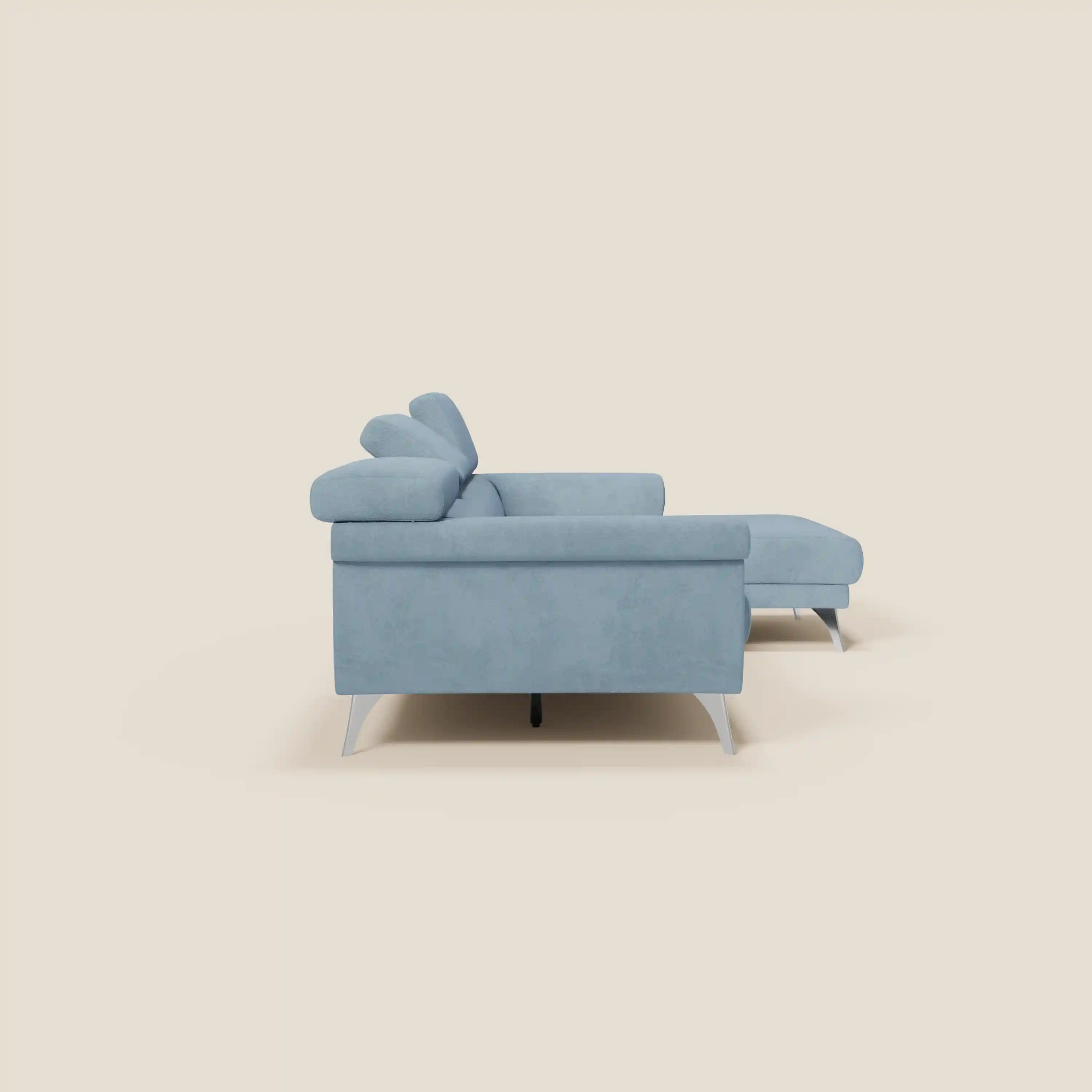 Raffaello Canapé d'angle avec assises coulissantes et têtières en microfibre détachable T11 bleu pastel - Image 6