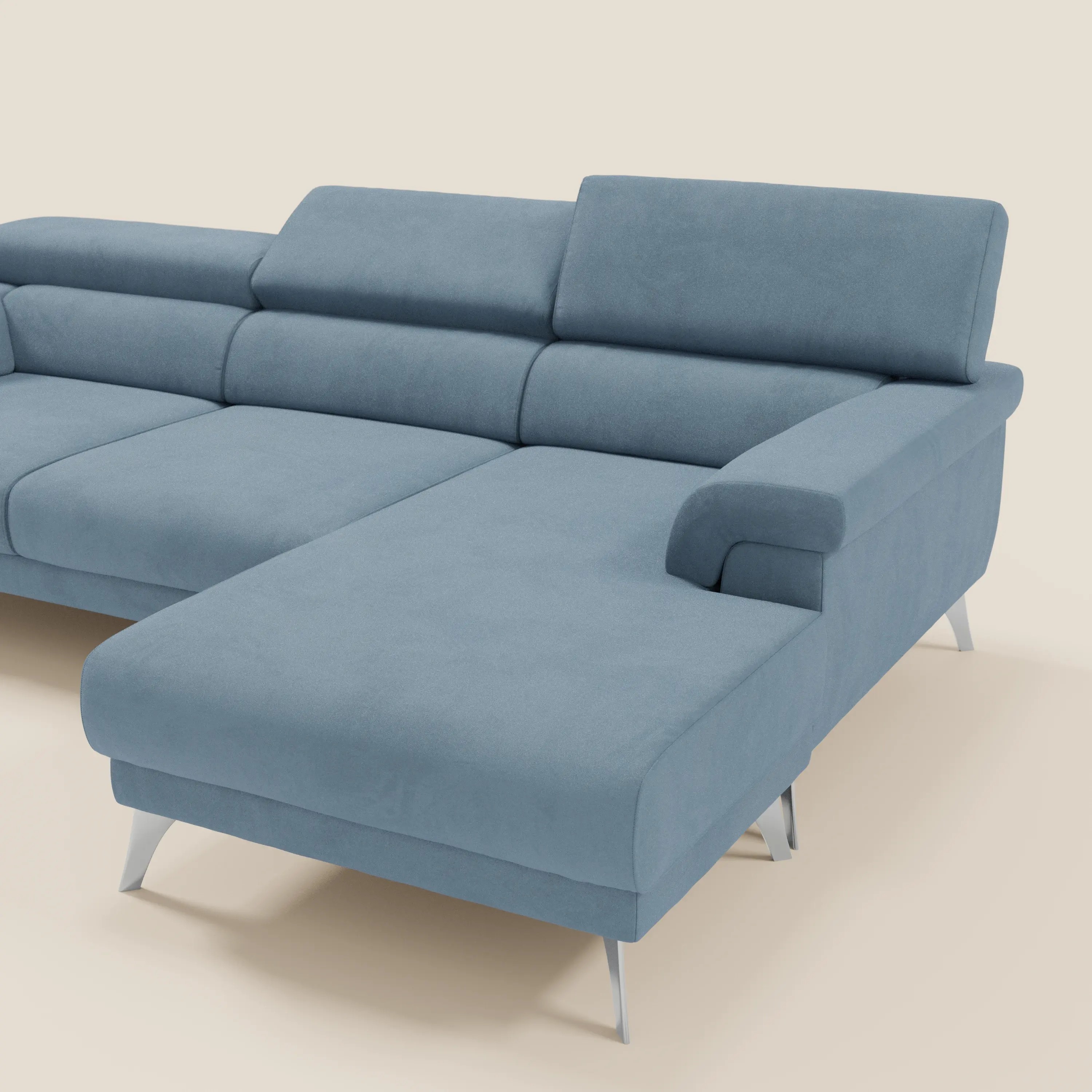 Raffaello Canapé d'angle avec assises coulissantes et têtières en microfibre détachable T11 bleu pastel - Image 9