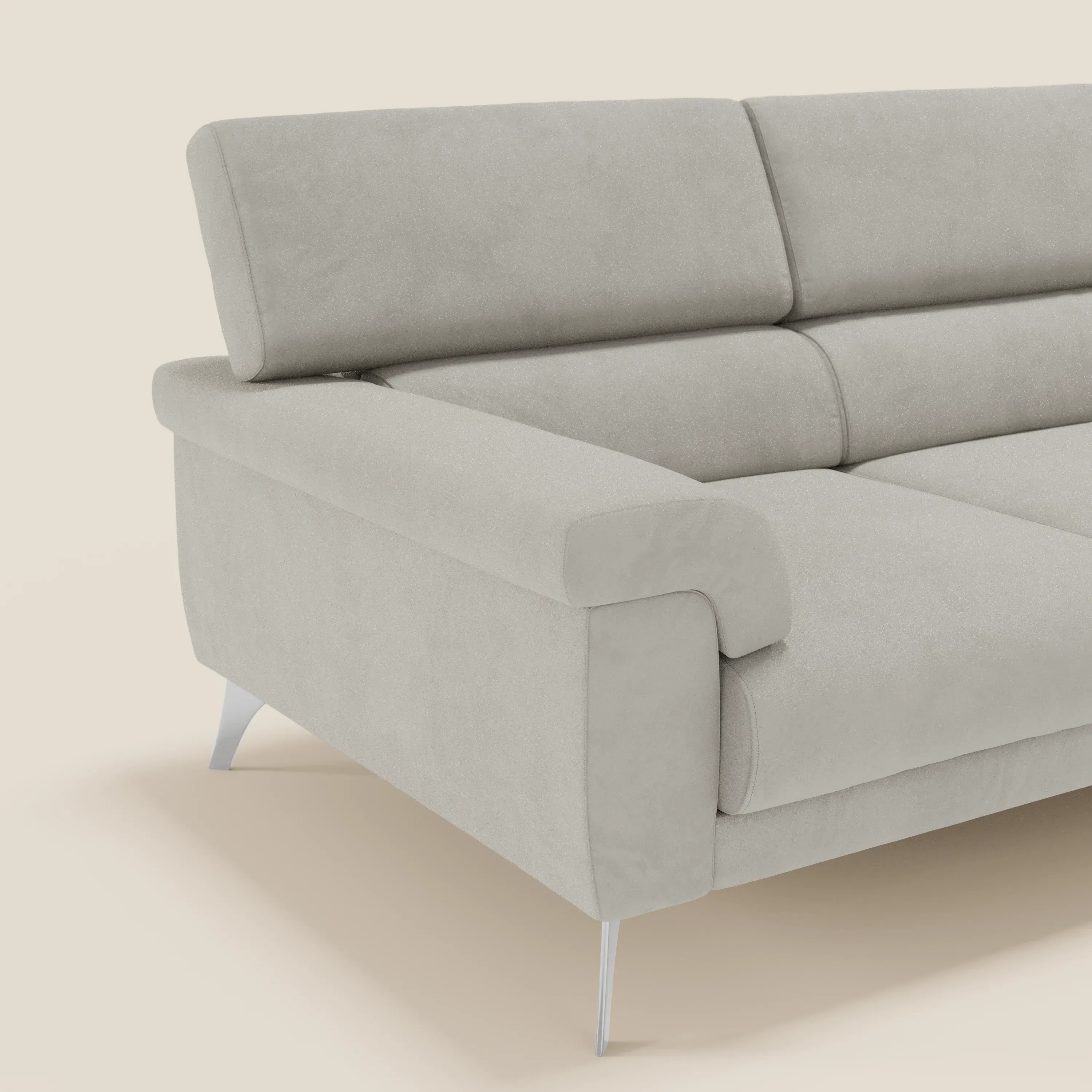 Raffaello Canapé d'angle avec assises coulissantes et têtières en microfibre détachable T11 crème - Image 4