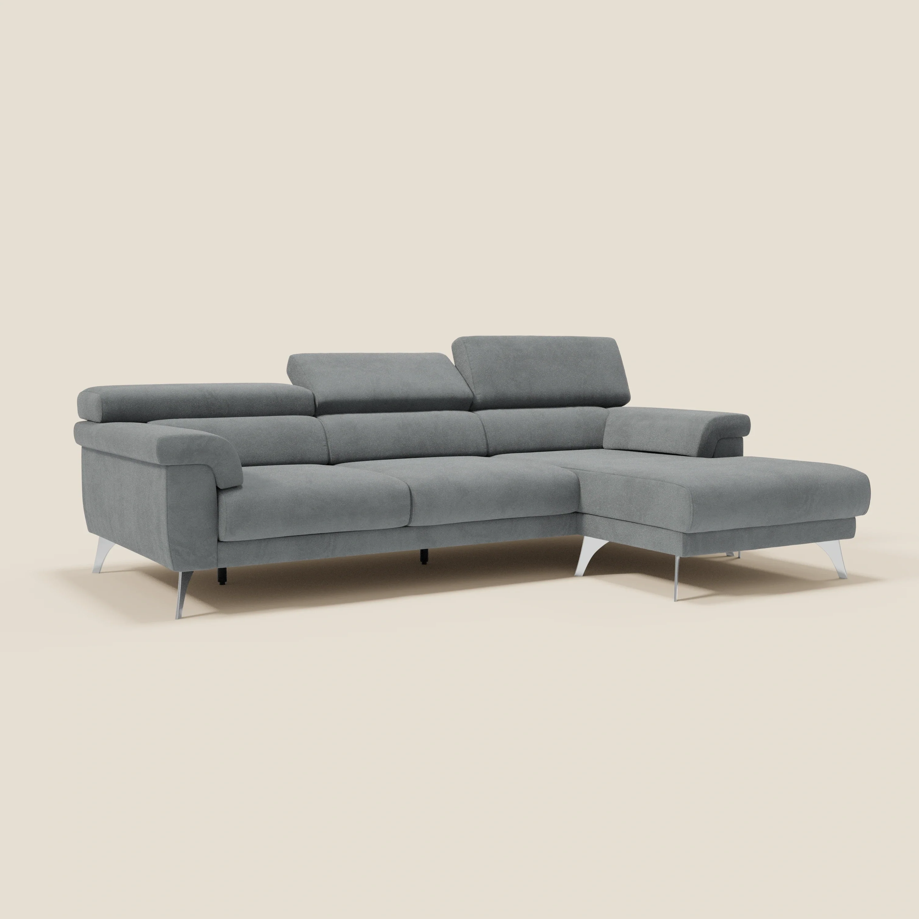 Raffaello Canapé d'angle avec assises coulissantes et têtières en microfibre détachable T11 gris - Image 3