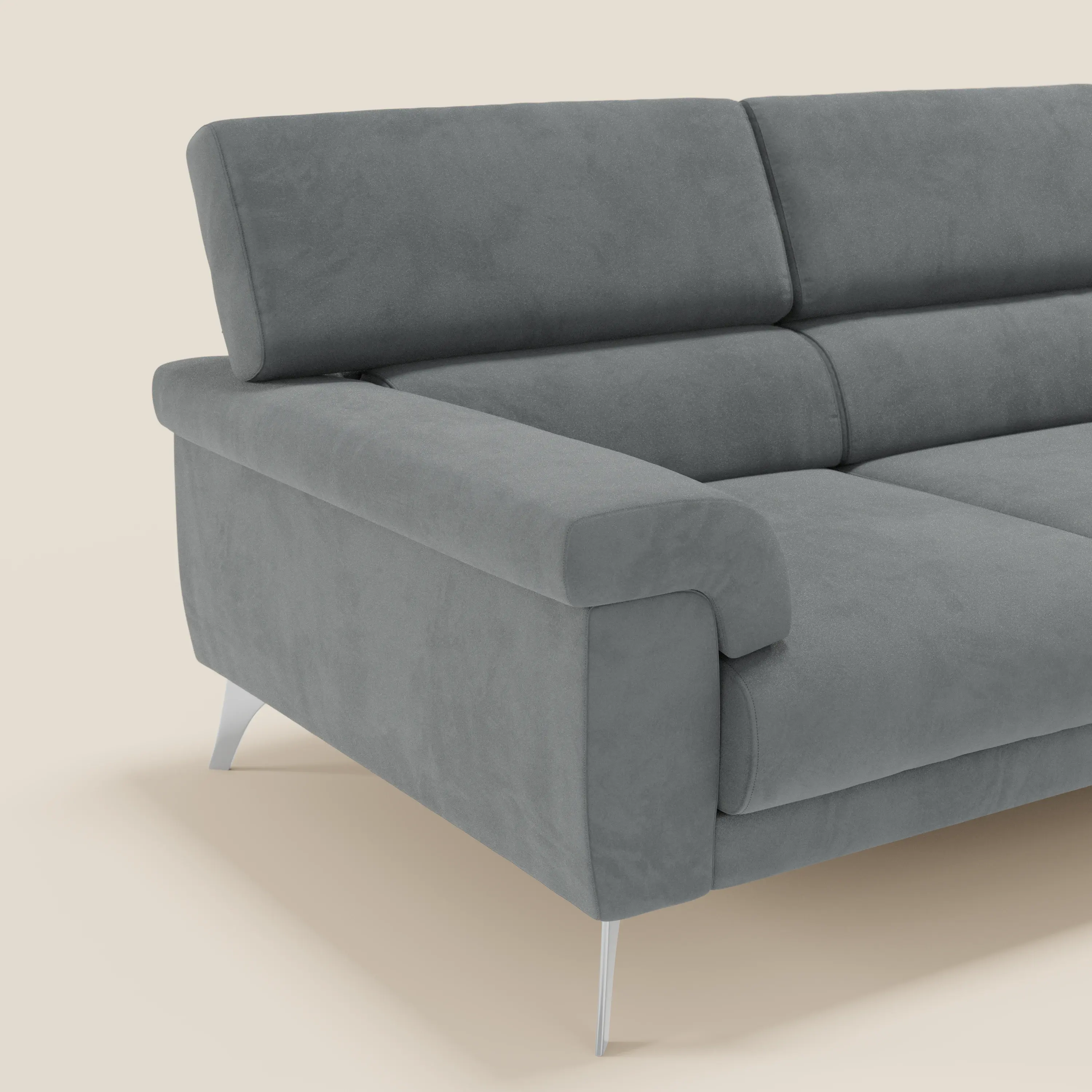 Raffaello Canapé d'angle avec assises coulissantes et têtières en microfibre détachable T11 gris - Image 4