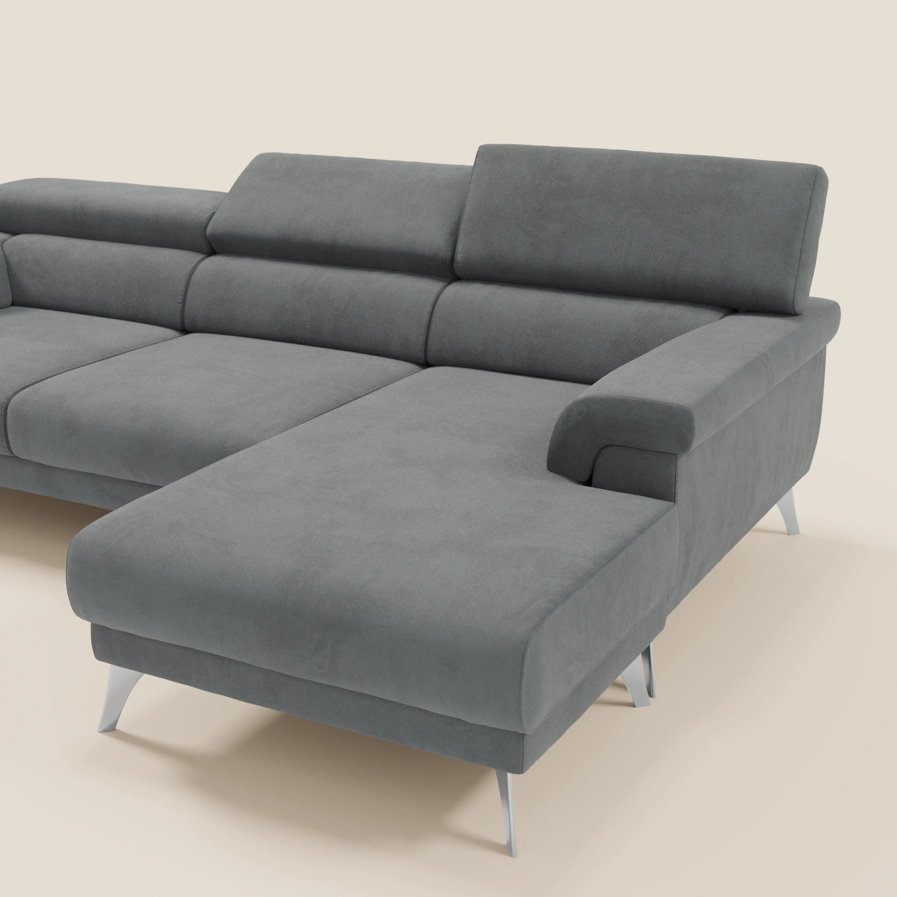 Raffaello Canapé d'angle avec assises coulissantes et têtières en microfibre détachable T11 gris - Image 9