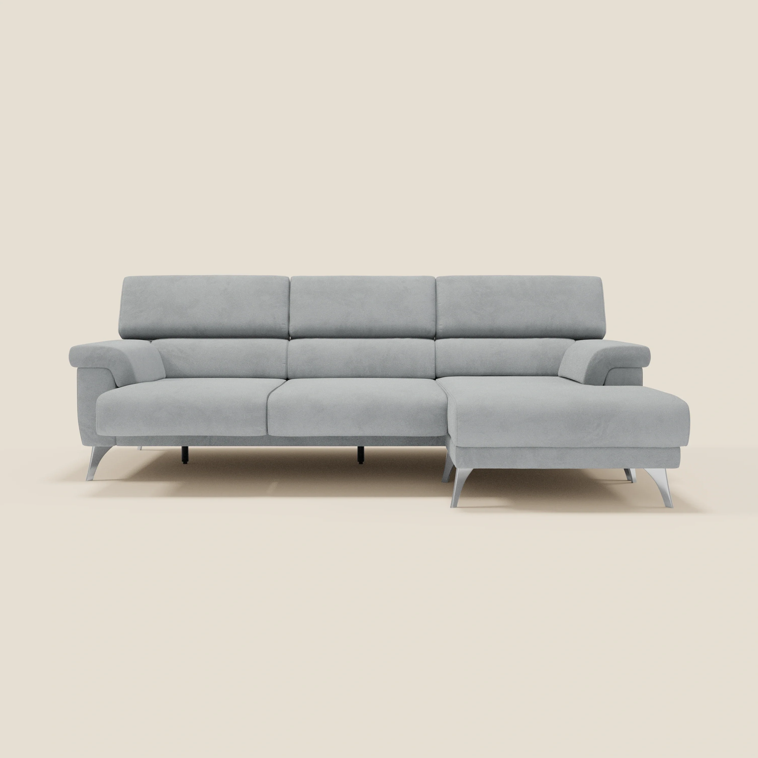 Raffaello Canapé d'angle avec assises coulissantes et têtières en microfibre détachable T11 gris clair - Image 10