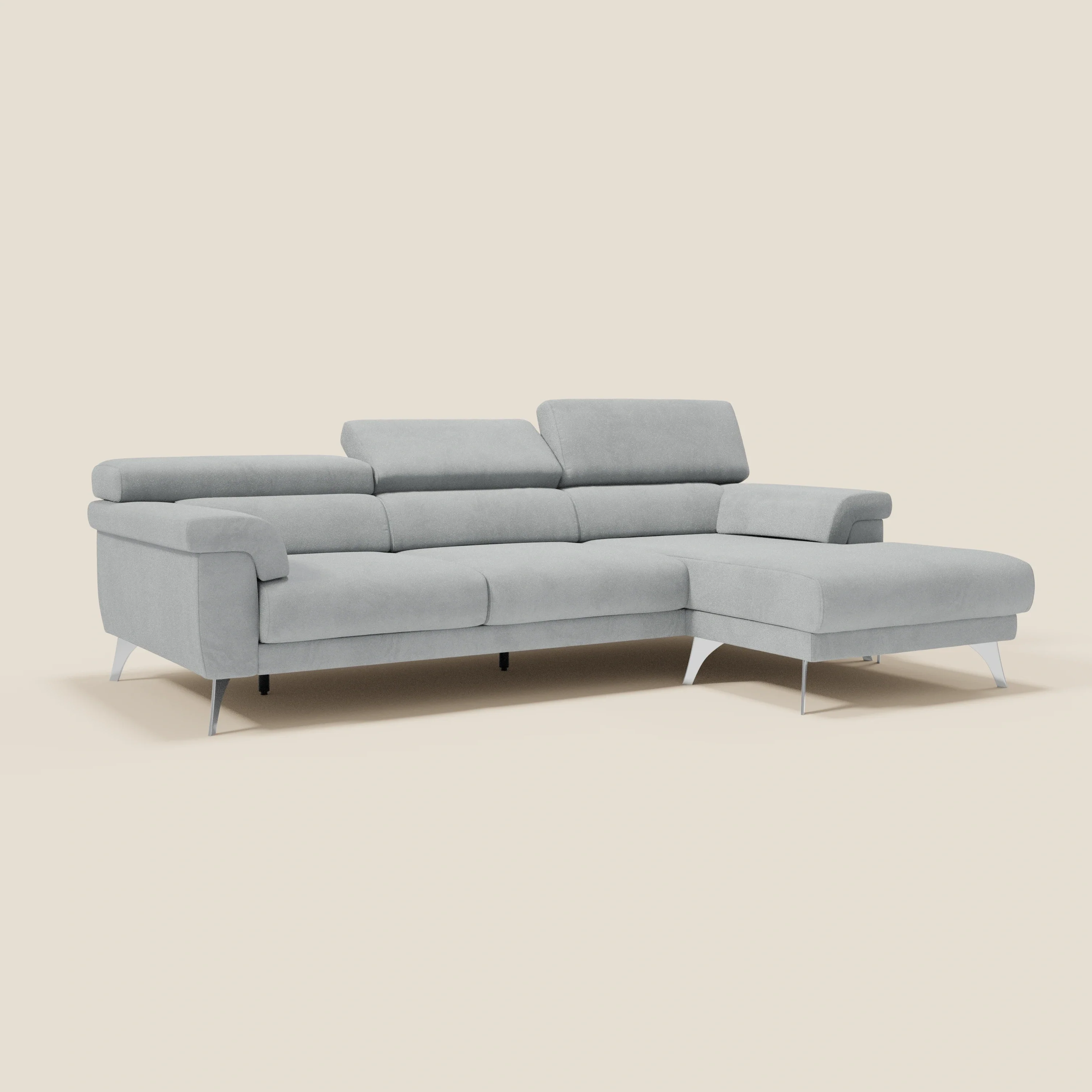 Raffaello Canapé d'angle avec assises coulissantes et têtières en microfibre détachable T11 gris clair - Image 3