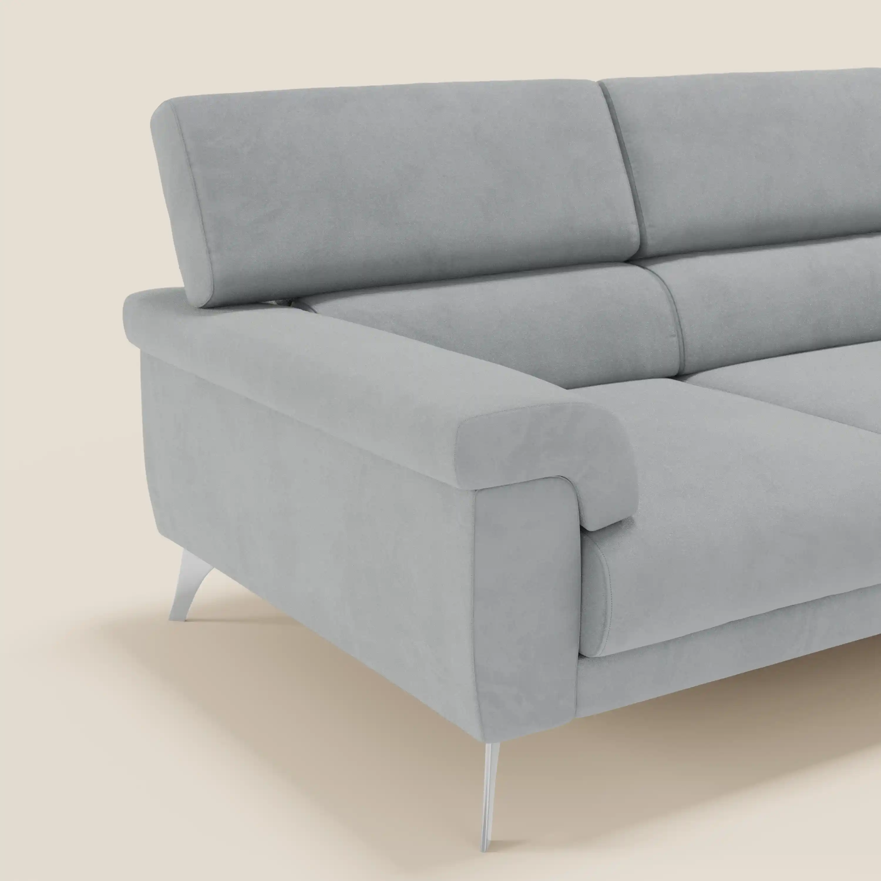 Raffaello Canapé d'angle avec assises coulissantes et têtières en microfibre détachable T11 gris clair - Image 4