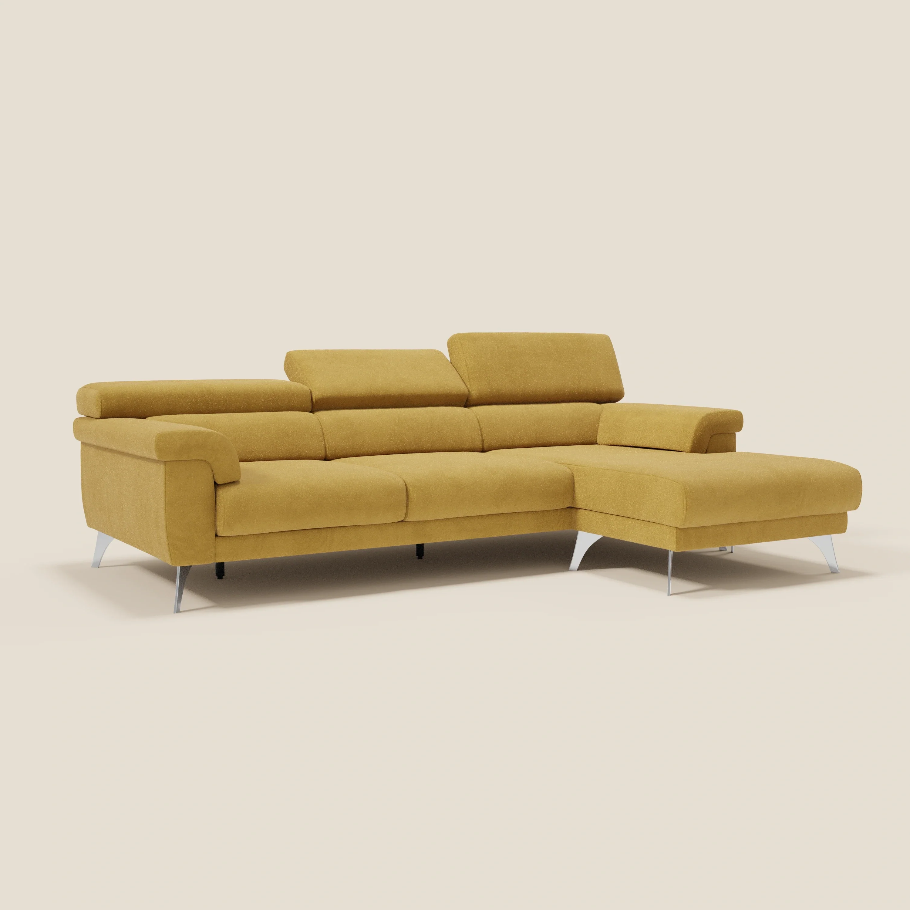 Raffaello Canapé d'angle avec assises coulissantes et têtières en microfibre détachable T11 jaune - Image 3