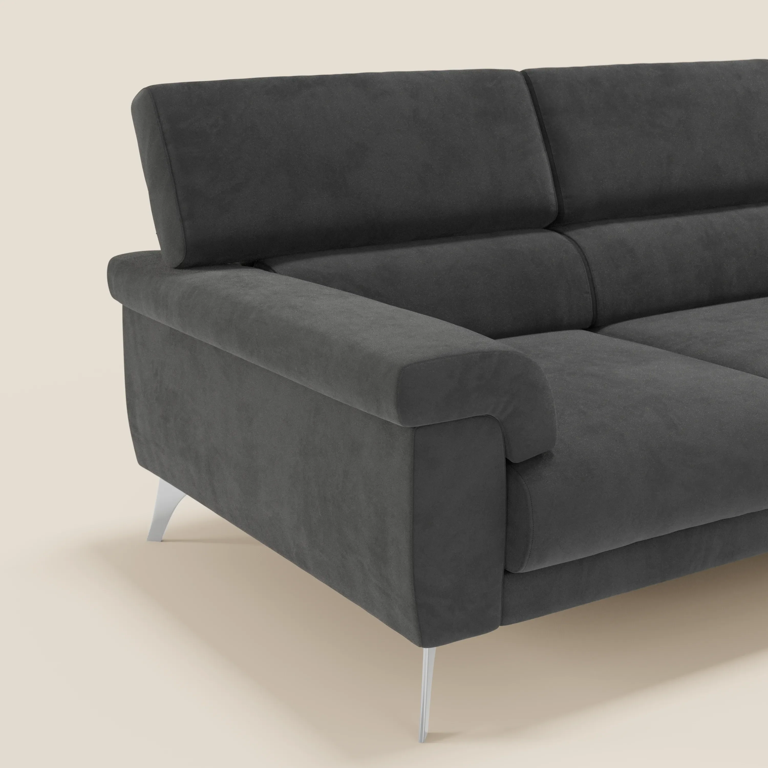 Raffaello Canapé d'angle avec assises coulissantes et têtières en microfibre détachable T11 noir - Image 4