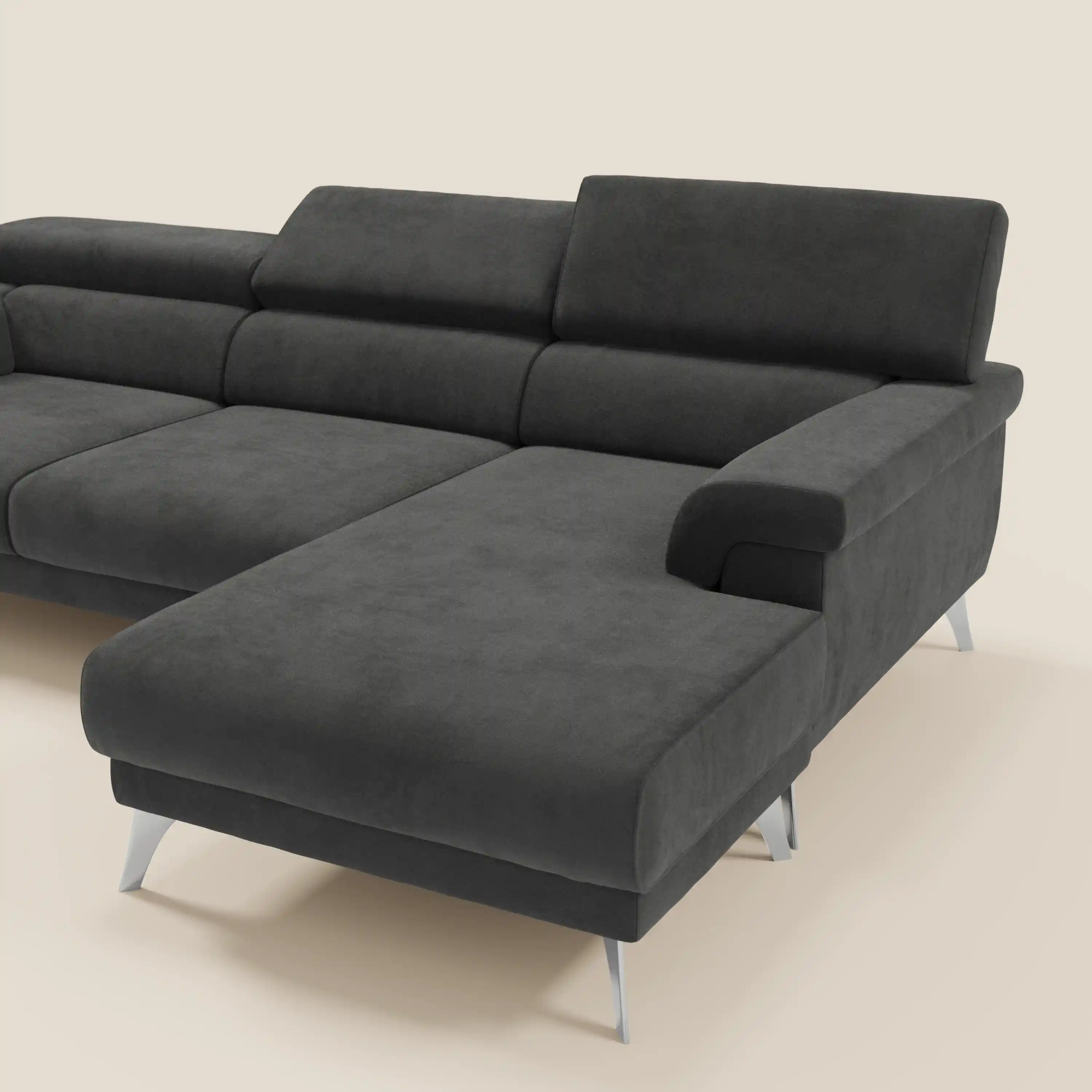 Raffaello Canapé d'angle avec assises coulissantes et têtières en microfibre détachable T11 noir - Image 9