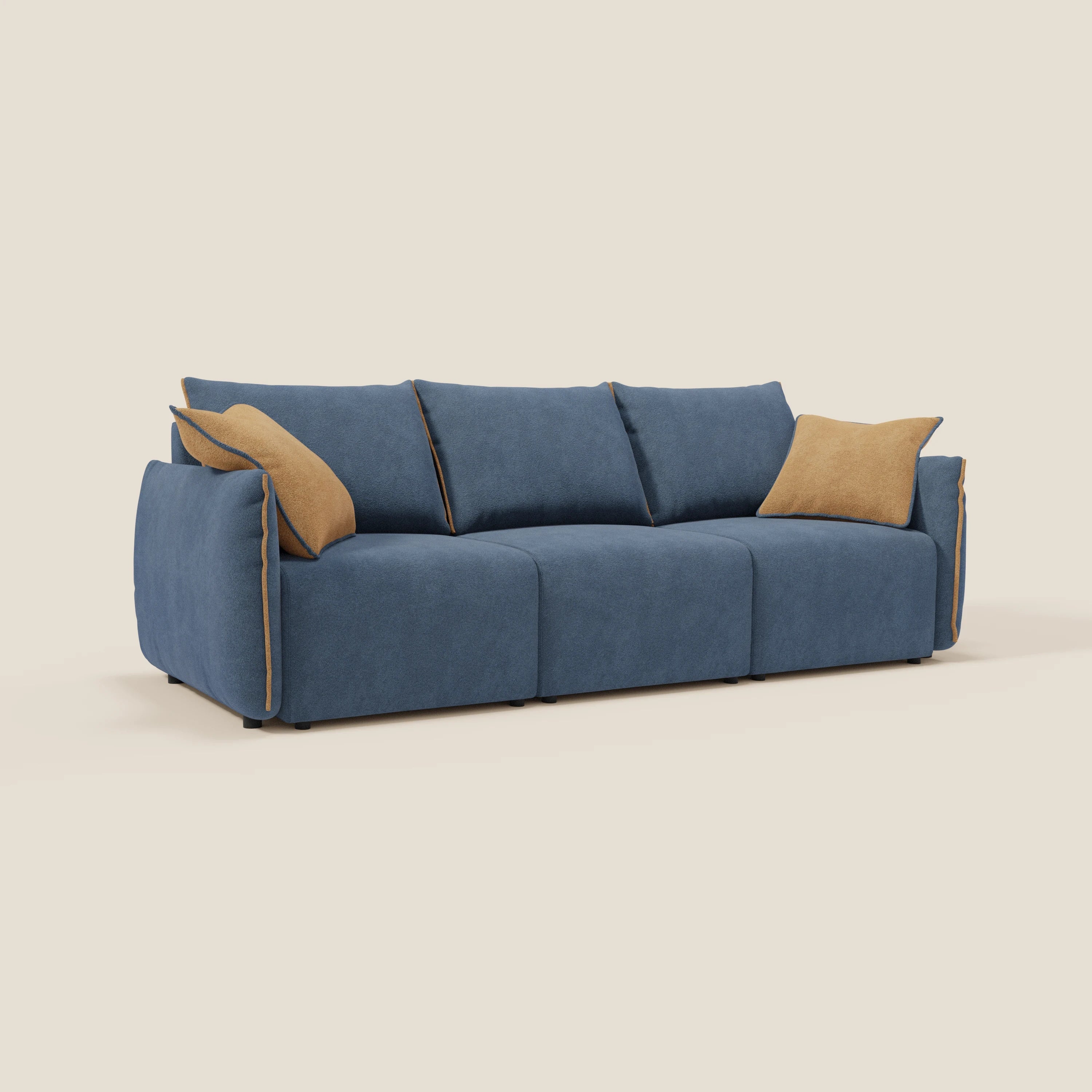 Flexar Canapé  avec 3 assises coulissantes et dossier en duvet en bouclette douce et imperméable T07 Bleu - orange - Image 5
