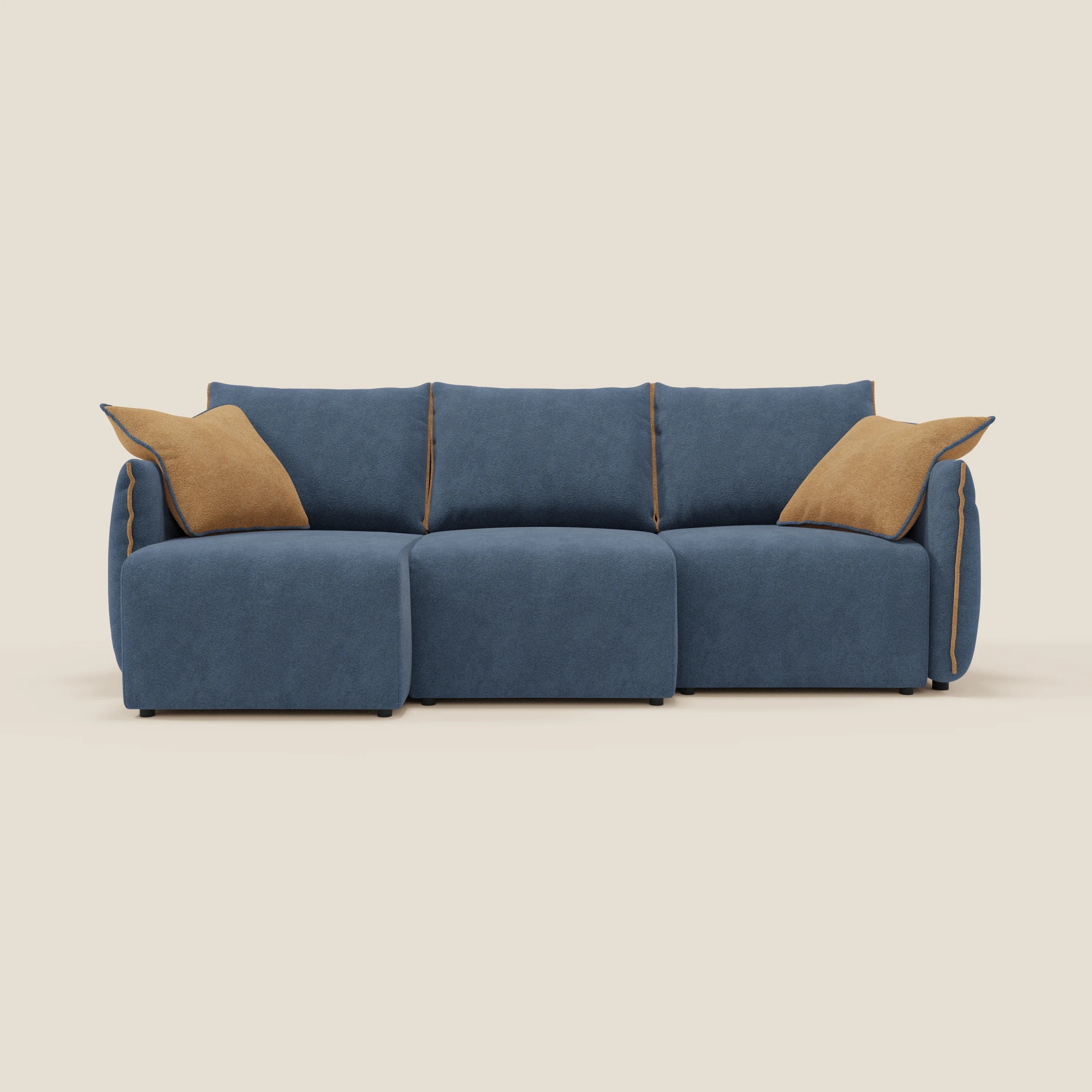 Flexar Canapé  avec 3 assises coulissantes et dossier en duvet en bouclette douce et imperméable T07 Bleu - orange - Image 8