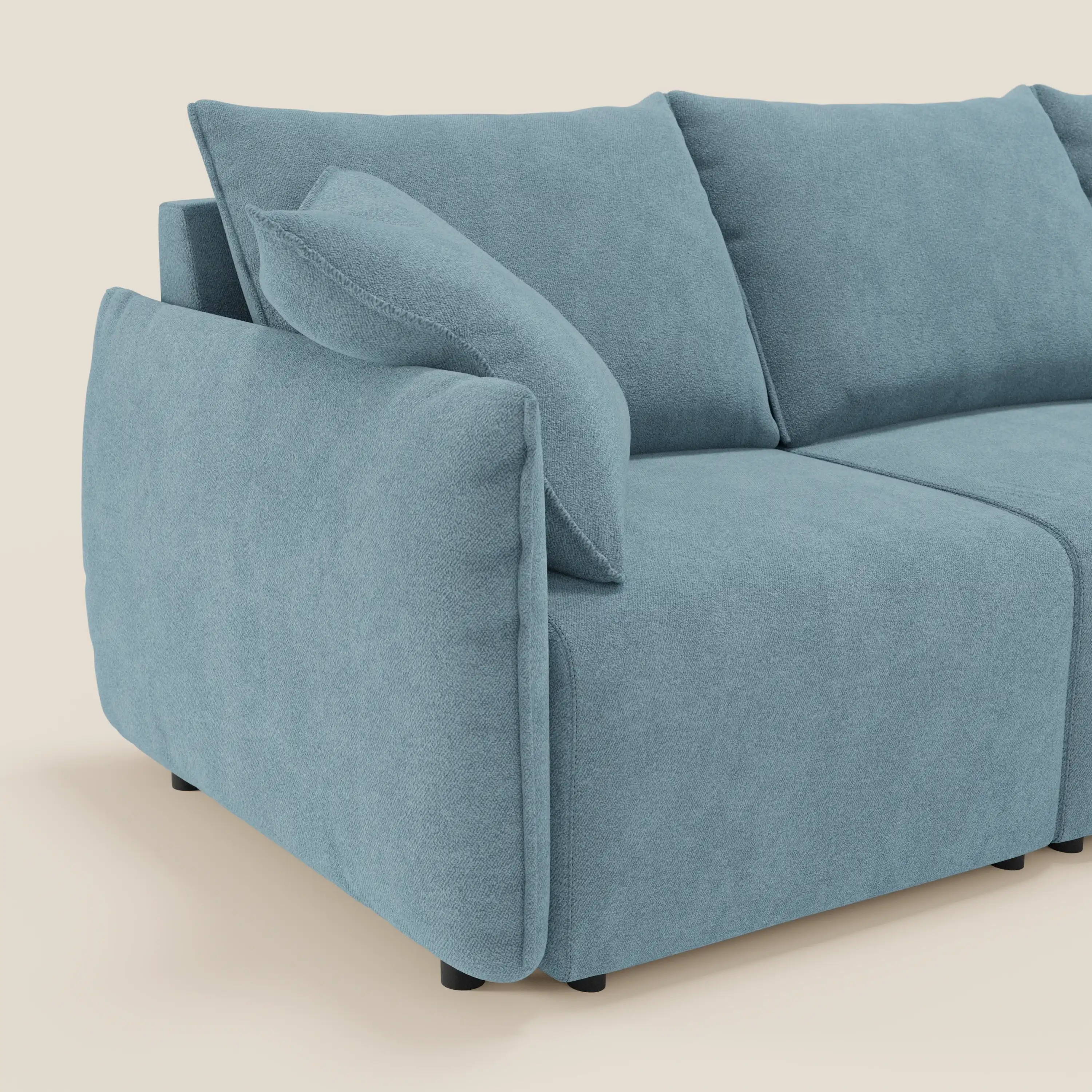 Flexar Canapé  avec 3 assises coulissantes et dossier en duvet en bouclette douce et imperméable T07 Bleu pastel - Image 4