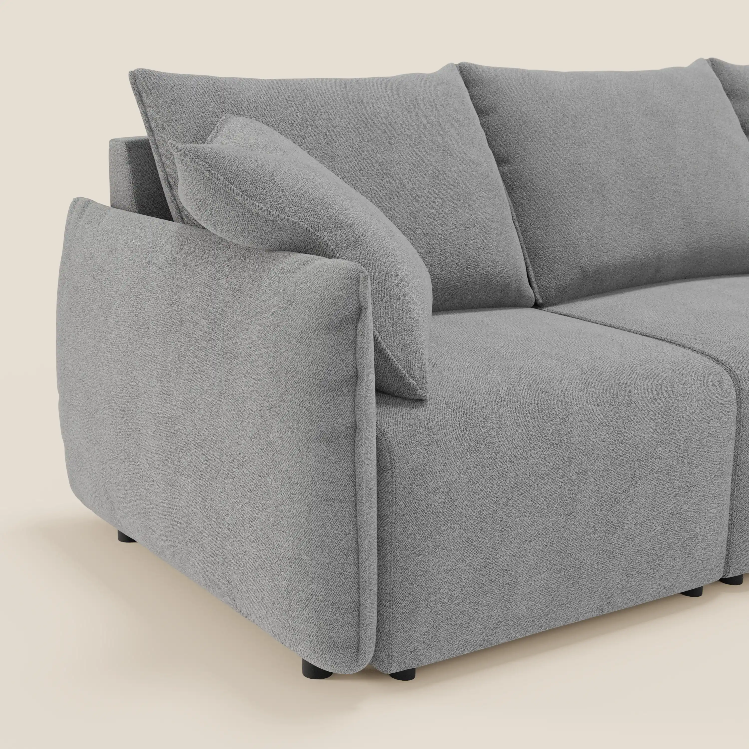 Flexar Canapé  avec 3 assises coulissantes et dossier en duvet en bouclette douce et imperméable T07 Gris - Image 4