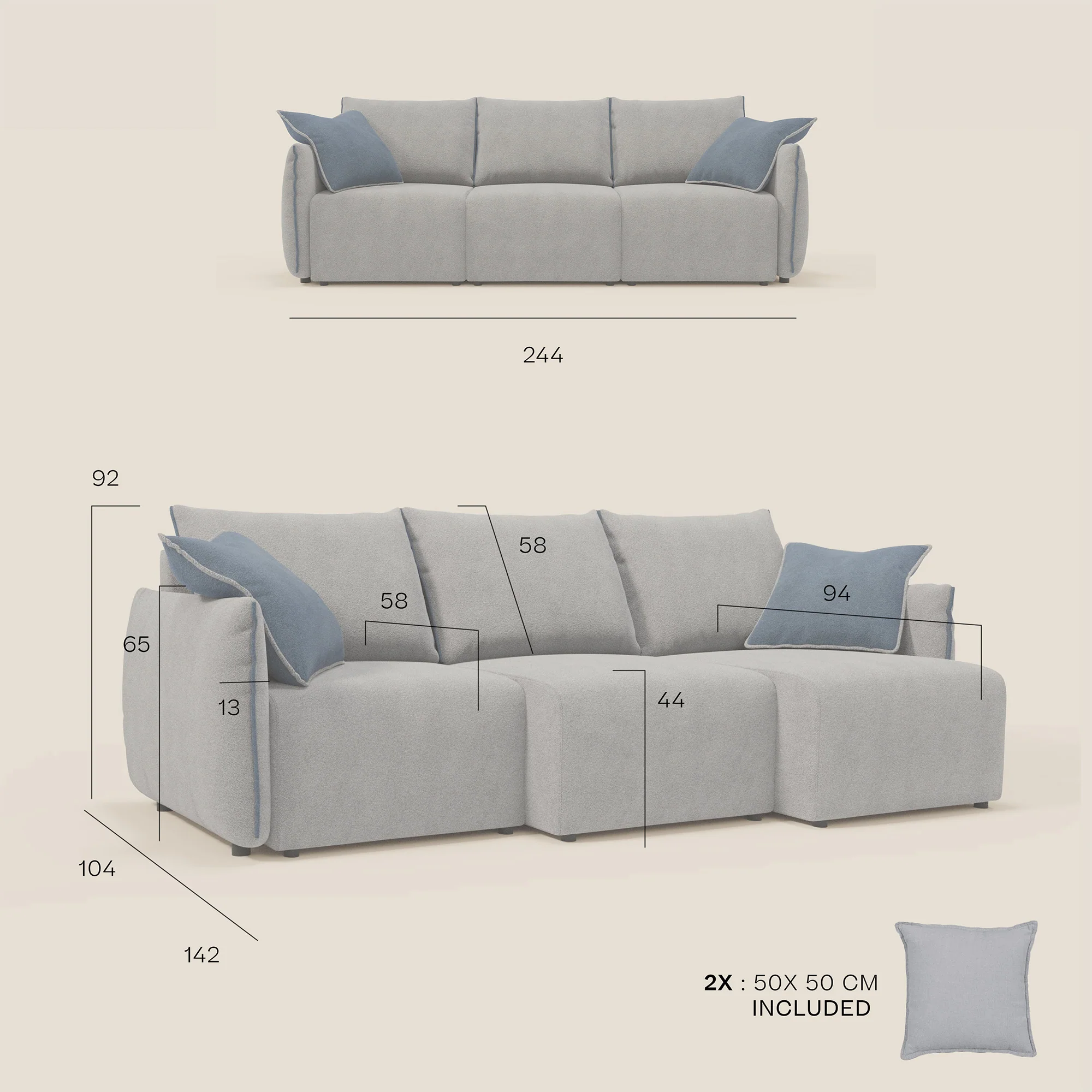 Flexar Canapé  avec 3 assises coulissantes et dossier en duvet en bouclette douce et imperméable T07 Vert - jaine - Image 12