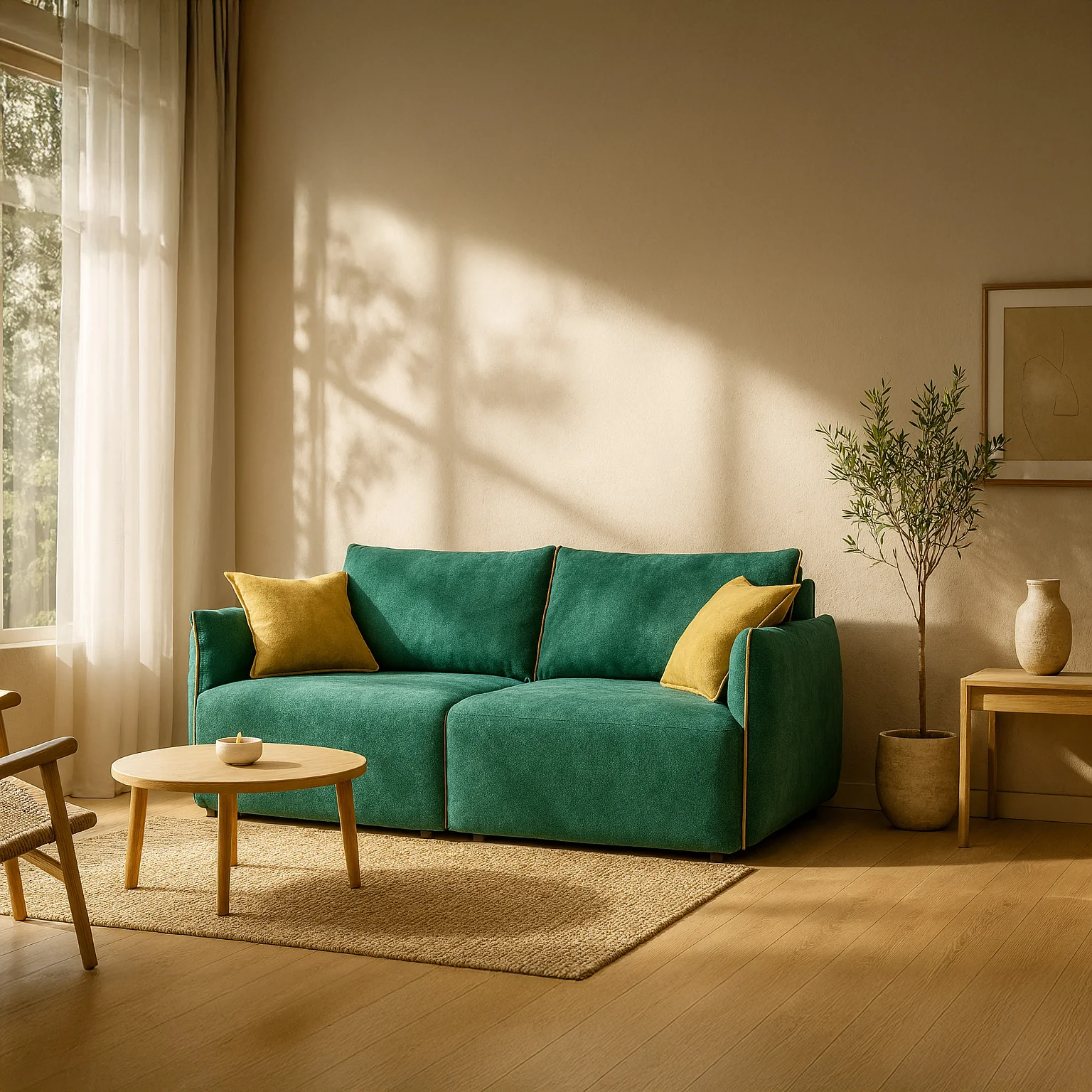 Flexar Canapé  avec assises coulissantes et dossier en duvet en bouclette douce et imperméable T07 Vert - jaune - Image 2