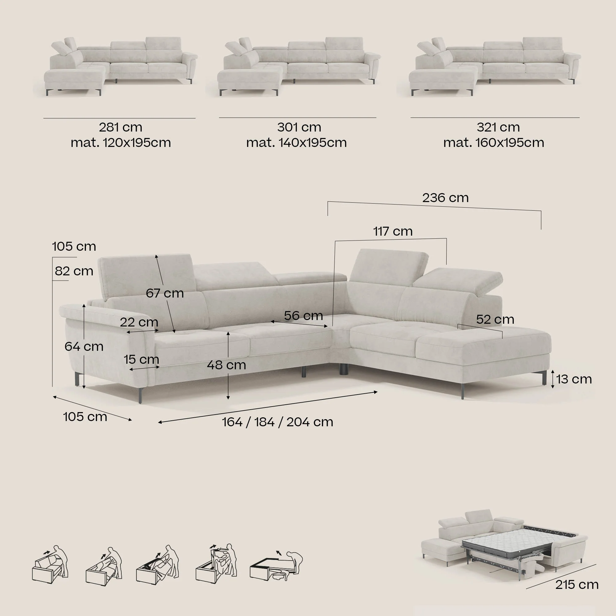 Capri canapé d'angle convertible avec Têtières Réglables et Matelas haute performance en Tissu Effet Velours Détachable T30 - Image 188