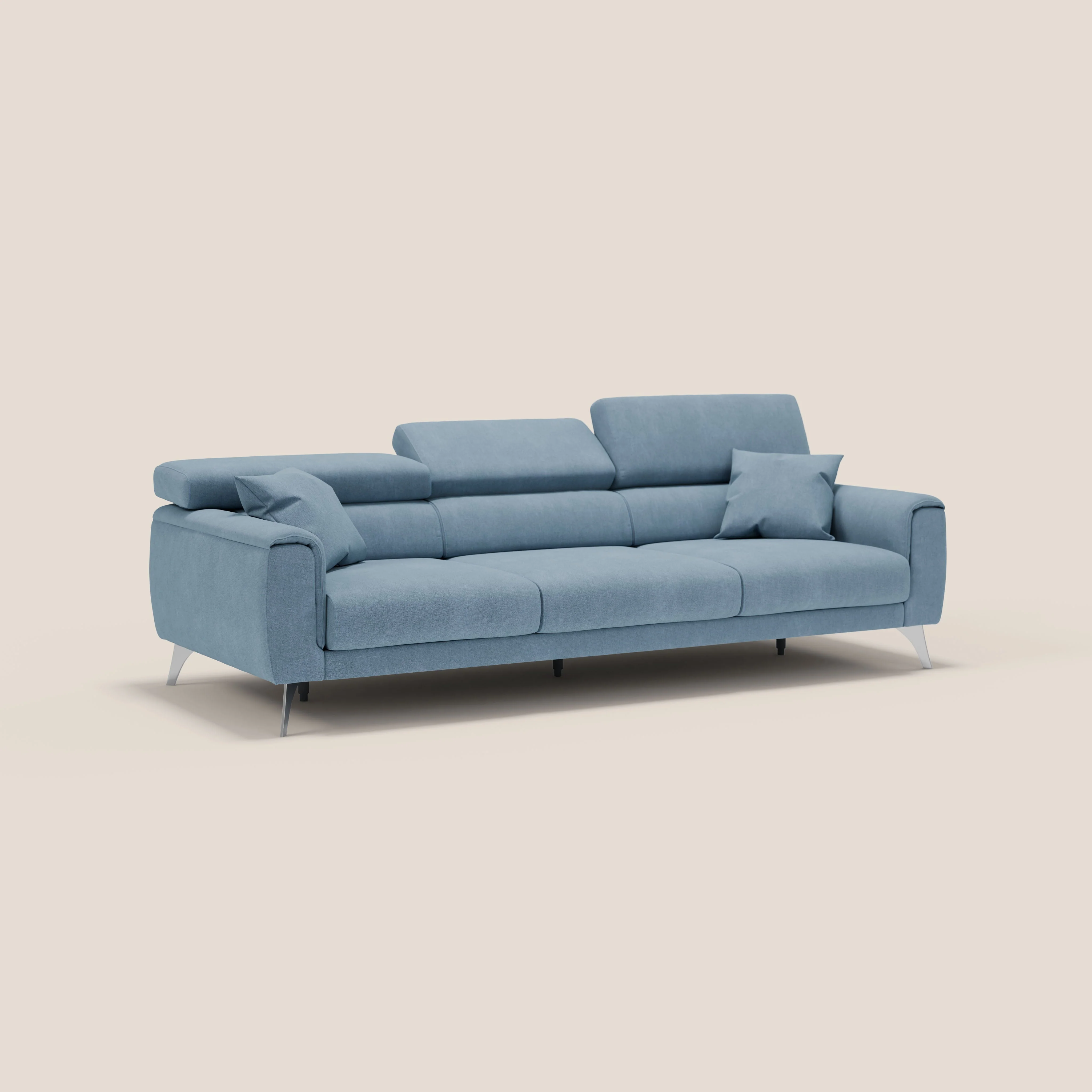 Caravaggio canapé 3 assises extensibles et têtières réglables en tissu imperméable T02 bleu gris - Image 3