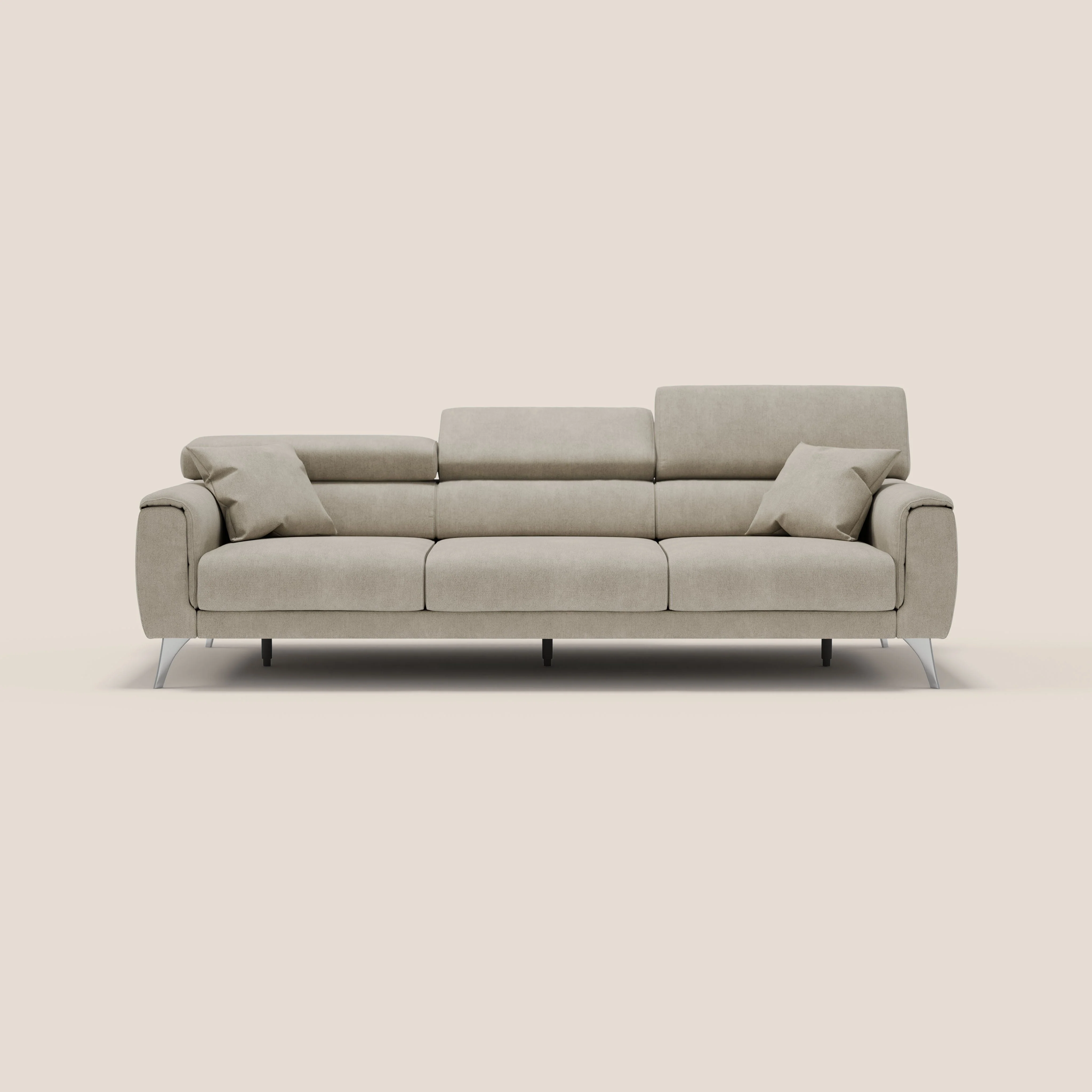 Caravaggio canapé 3 assises extensibles et têtières réglables en tissu imperméable T02 crème