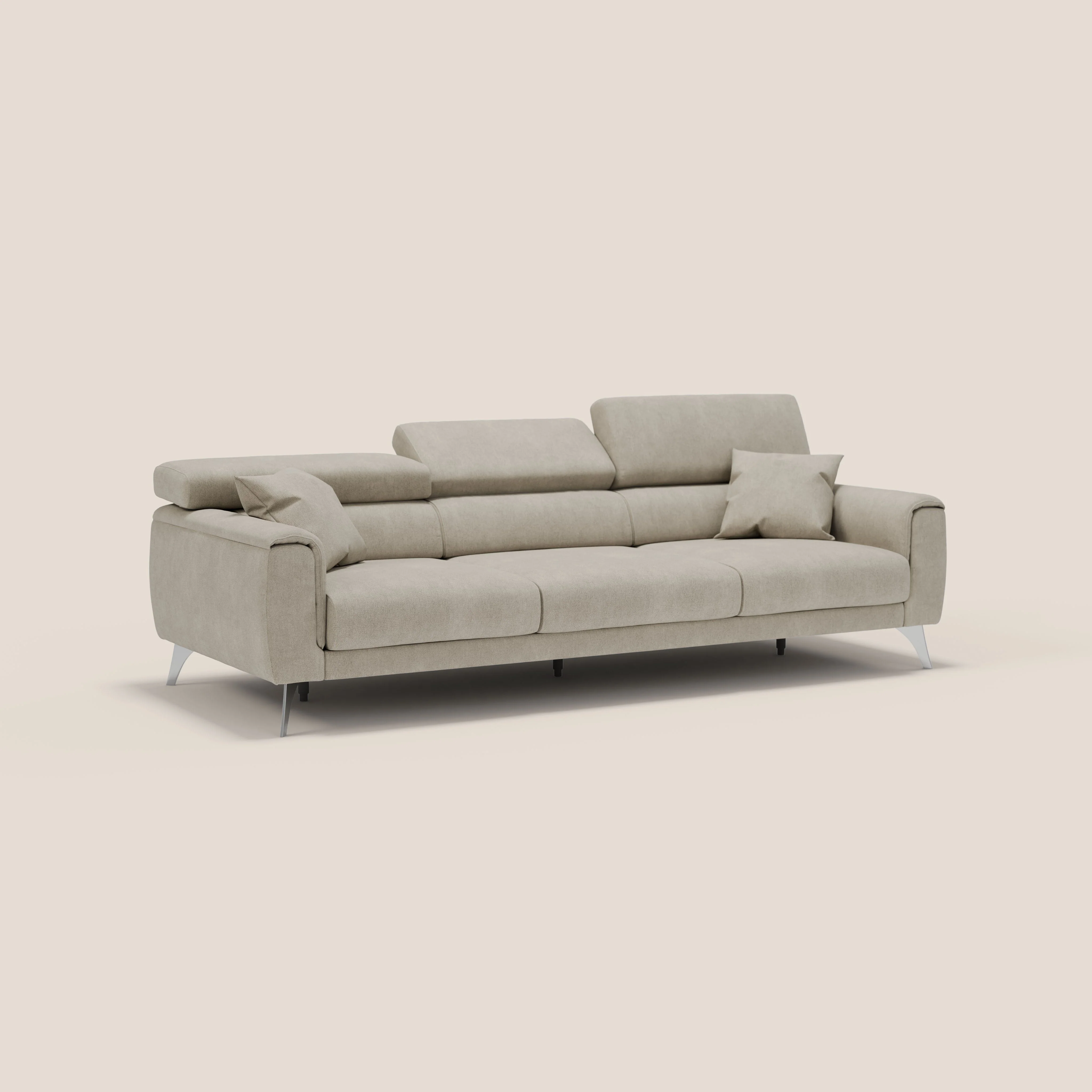 Caravaggio canapé 3 assises extensibles et têtières réglables en tissu imperméable T02 crème - Image 3