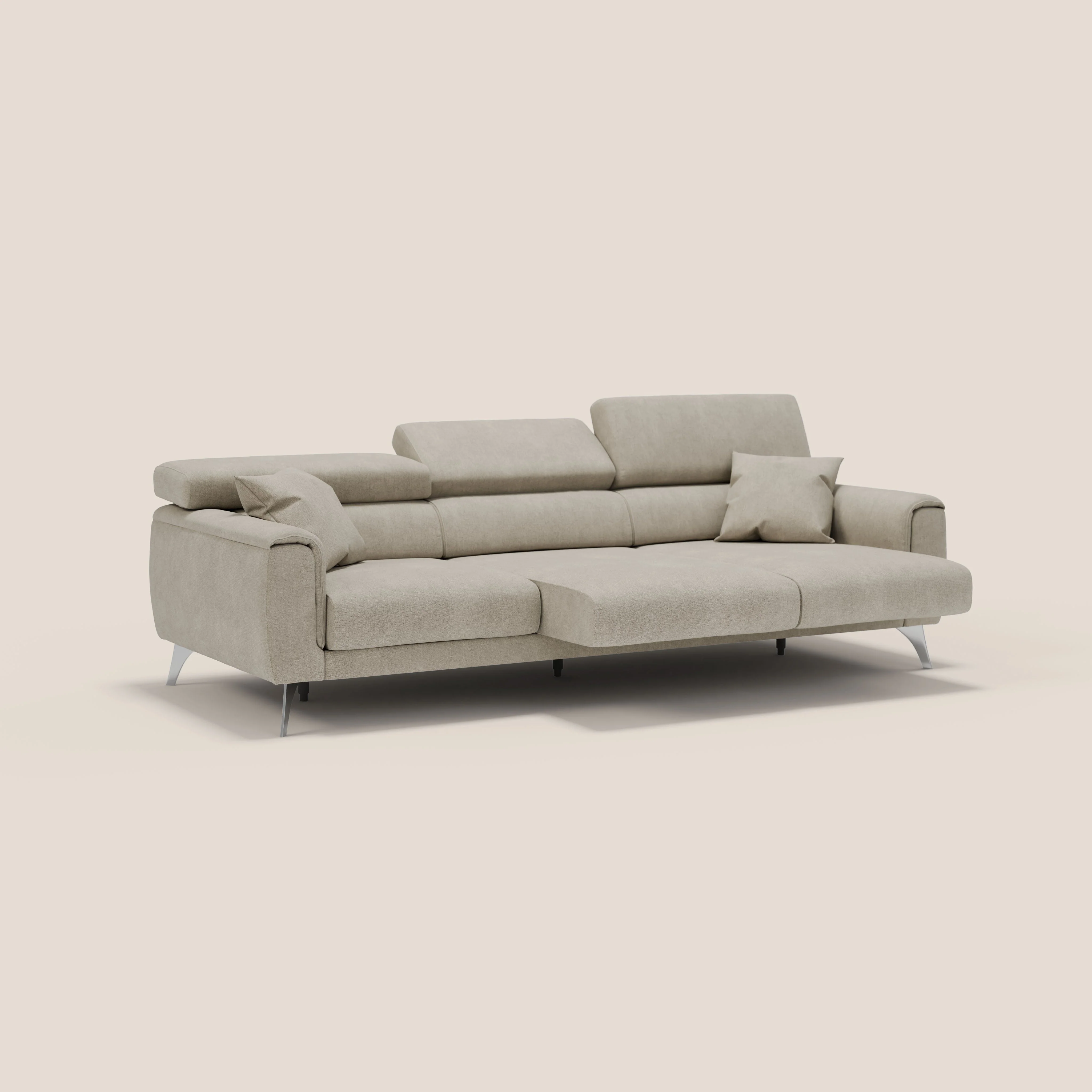 Caravaggio canapé 3 assises extensibles et têtières réglables en tissu imperméable T02 crème - Image 4