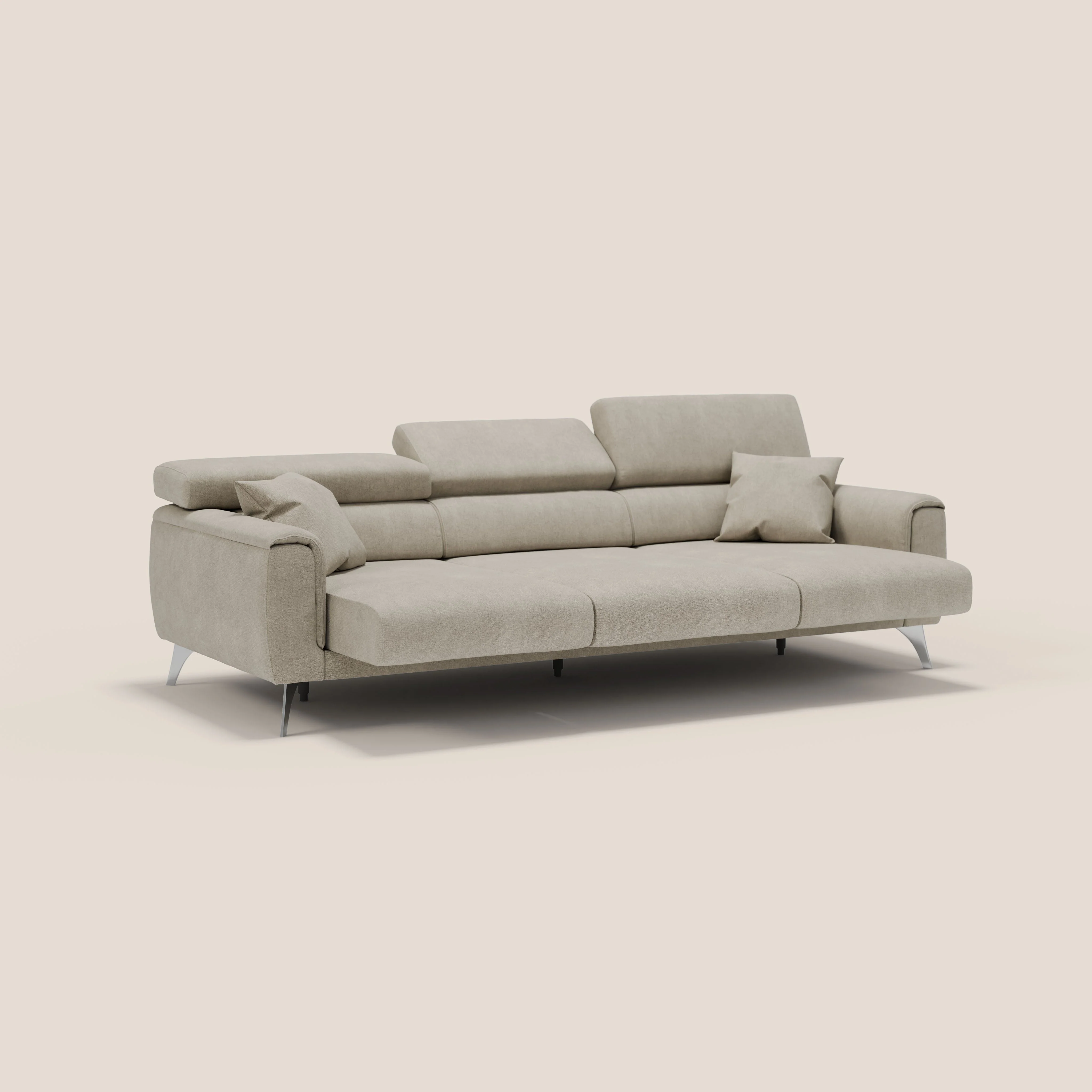 Caravaggio canapé 3 assises extensibles et têtières réglables en tissu imperméable T02 crème - Image 5