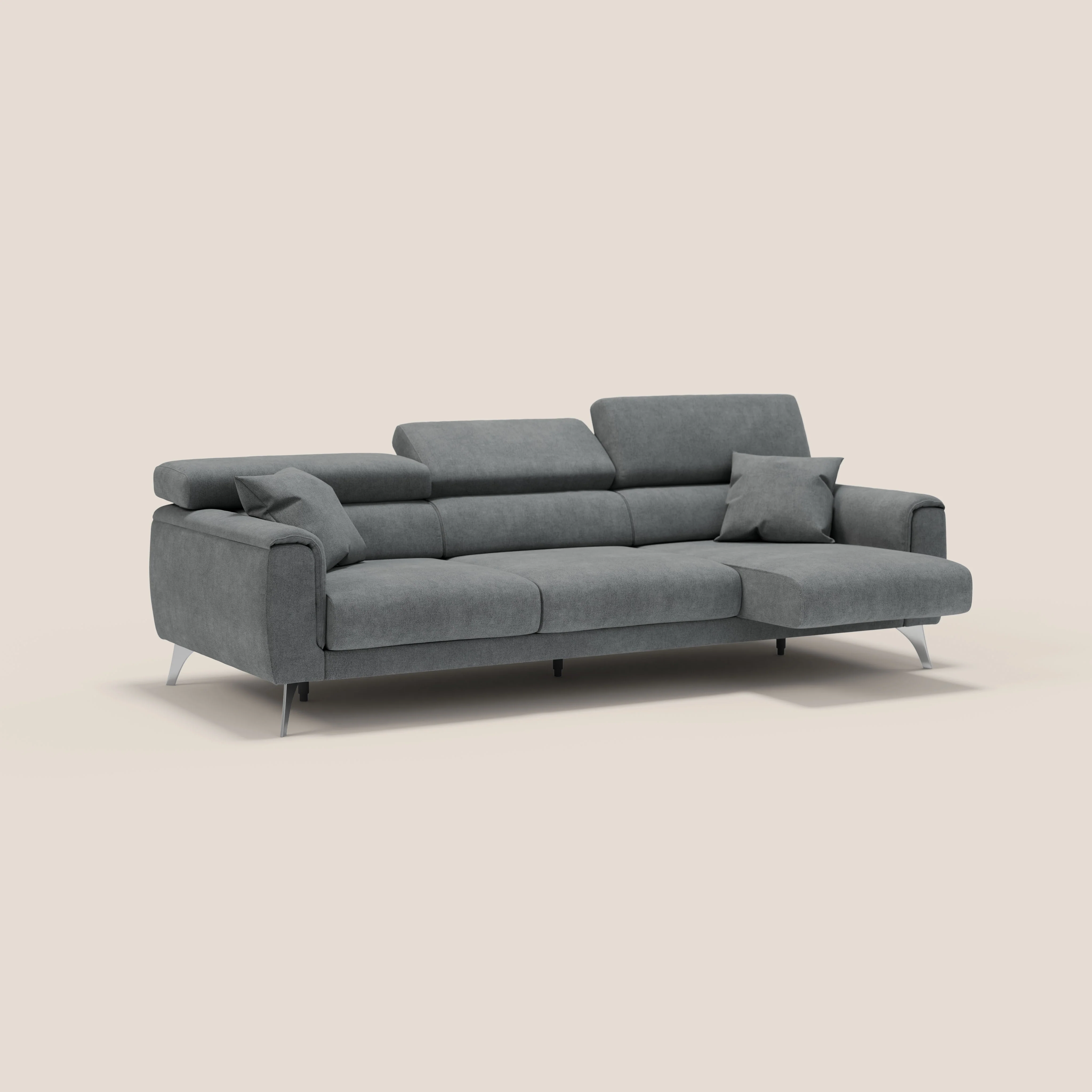 Caravaggio canapé 3 assises extensibles et têtières réglables en tissu imperméable T02 gris - Image 2