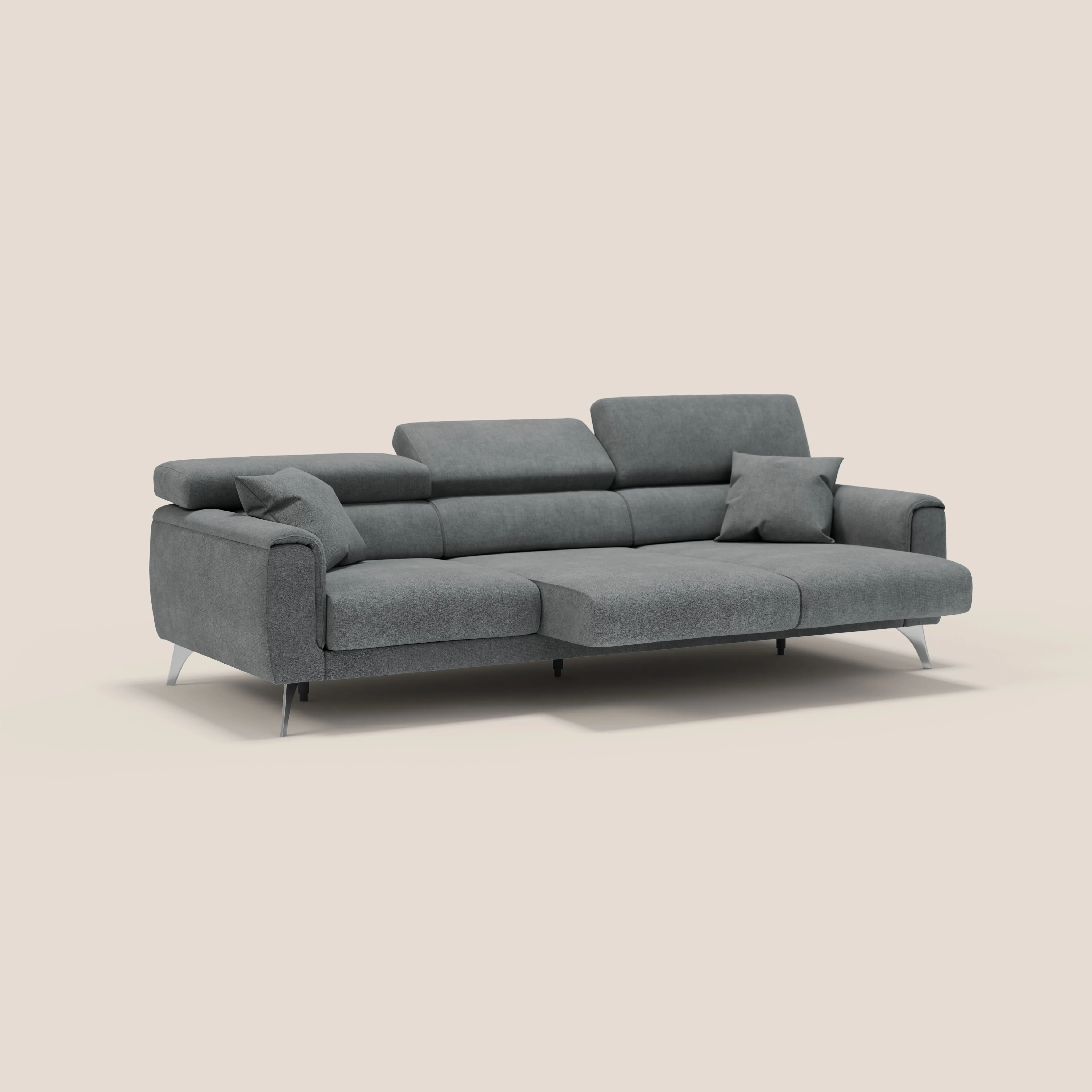 Caravaggio canapé 3 assises extensibles et têtières réglables en tissu imperméable T02 gris - Image 4