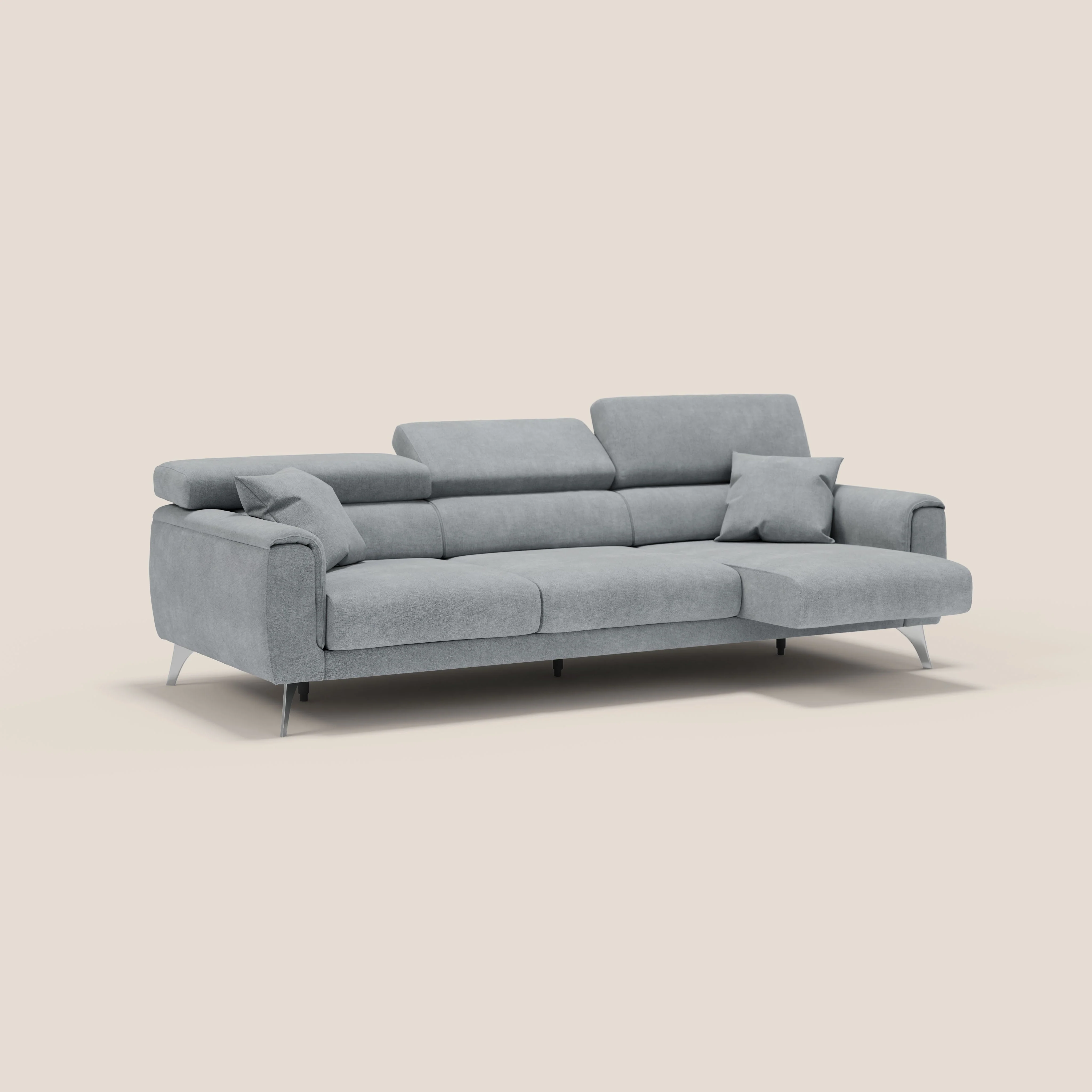 Caravaggio canapé 3 assises extensibles et têtières réglables en tissu imperméable T02 gris clair - Image 2