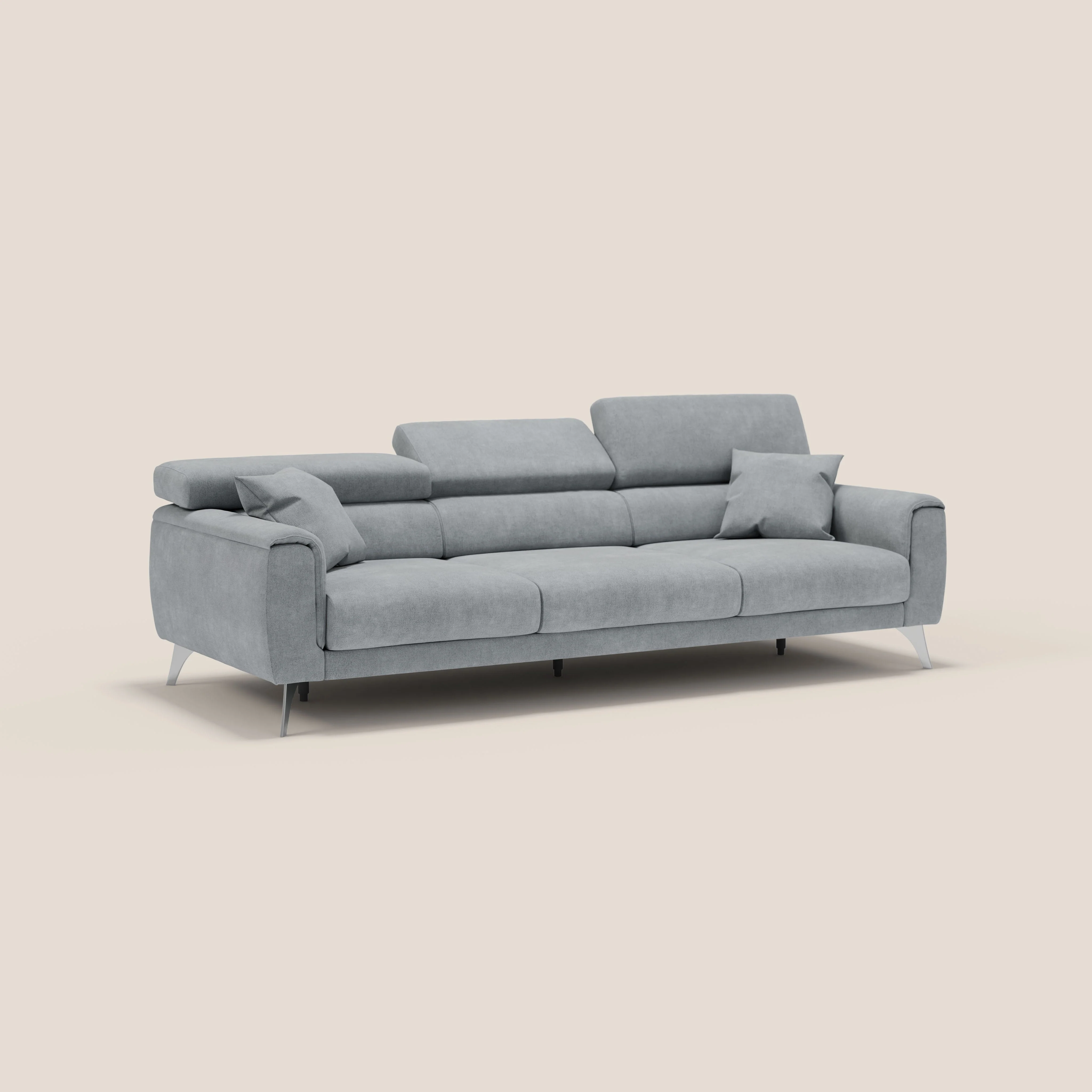 Caravaggio canapé 3 assises extensibles et têtières réglables en tissu imperméable T02 gris clair - Image 3