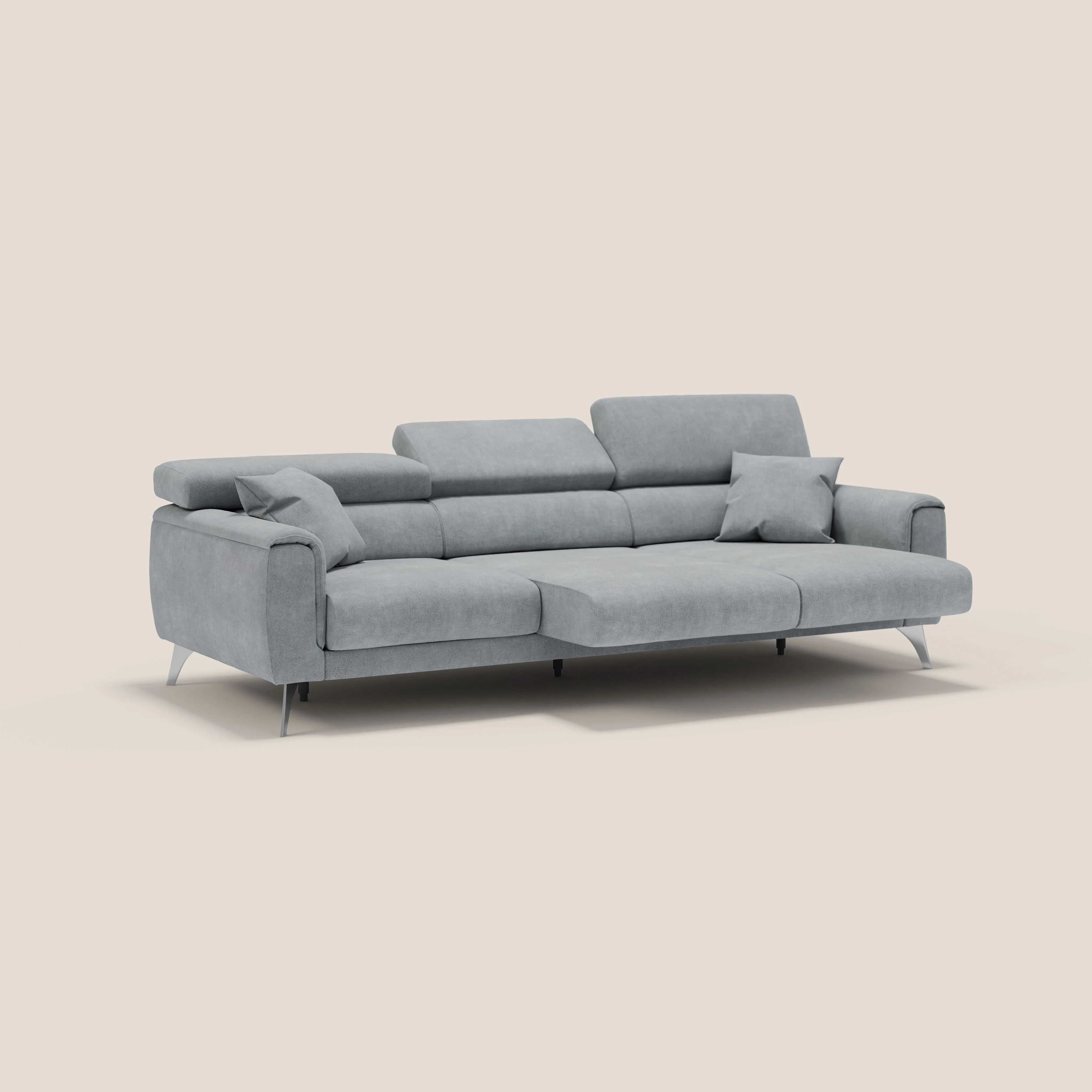 Caravaggio canapé 3 assises extensibles et têtières réglables en tissu imperméable T02 gris clair - Image 4