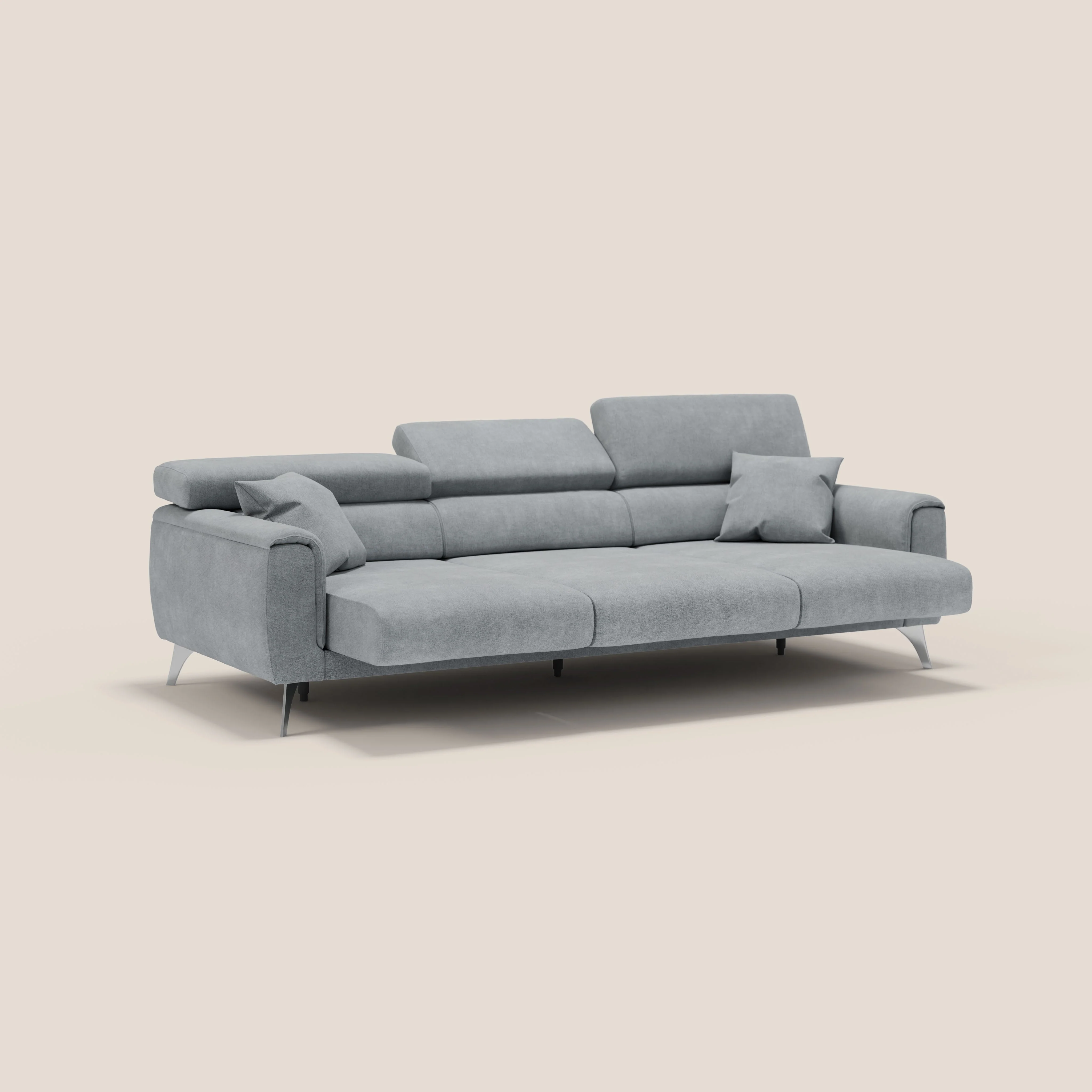 Caravaggio canapé 3 assises extensibles et têtières réglables en tissu imperméable T02 gris clair - Image 5