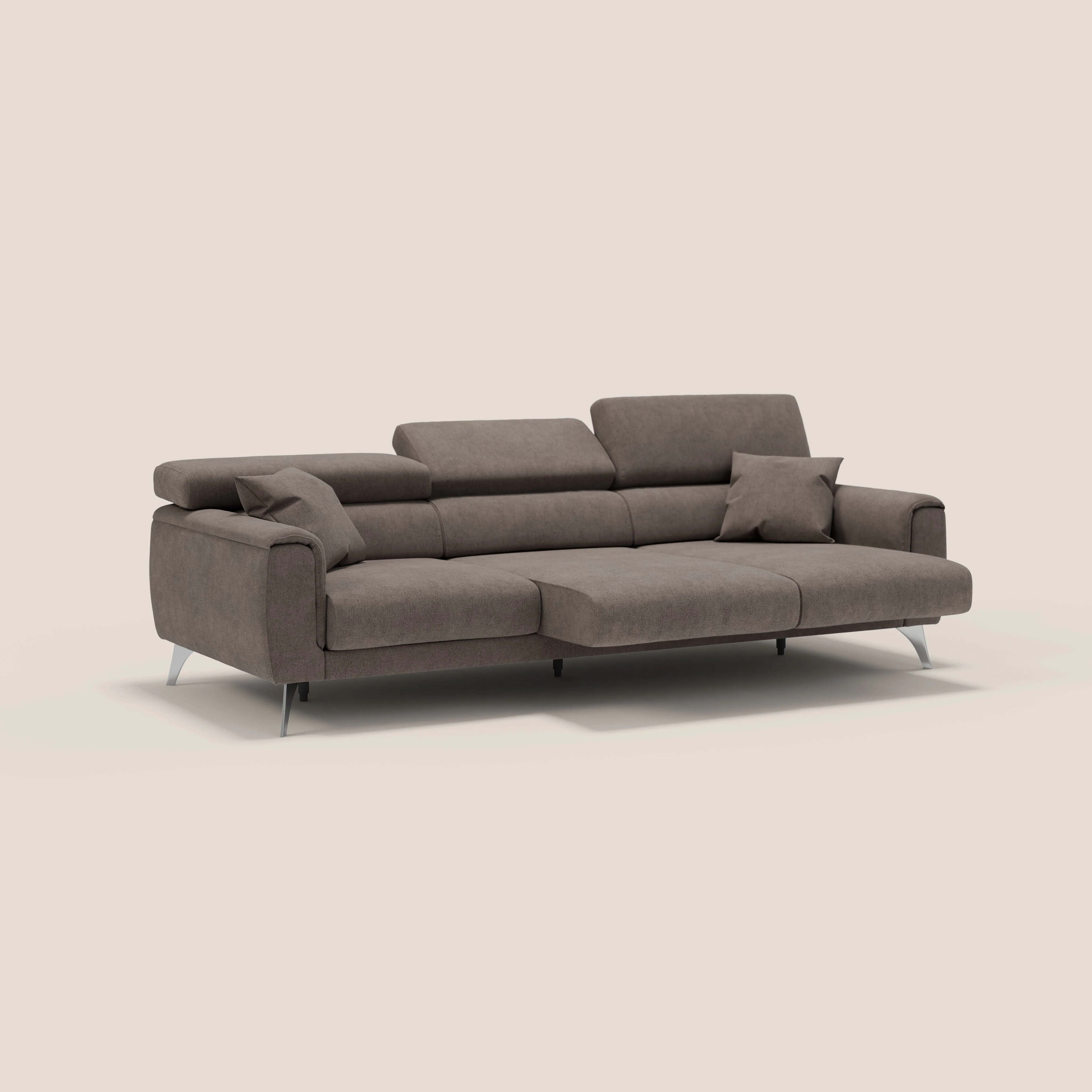Caravaggio canapé 3 assises extensibles et têtières réglables en tissu imperméable T02 marron - Image 4