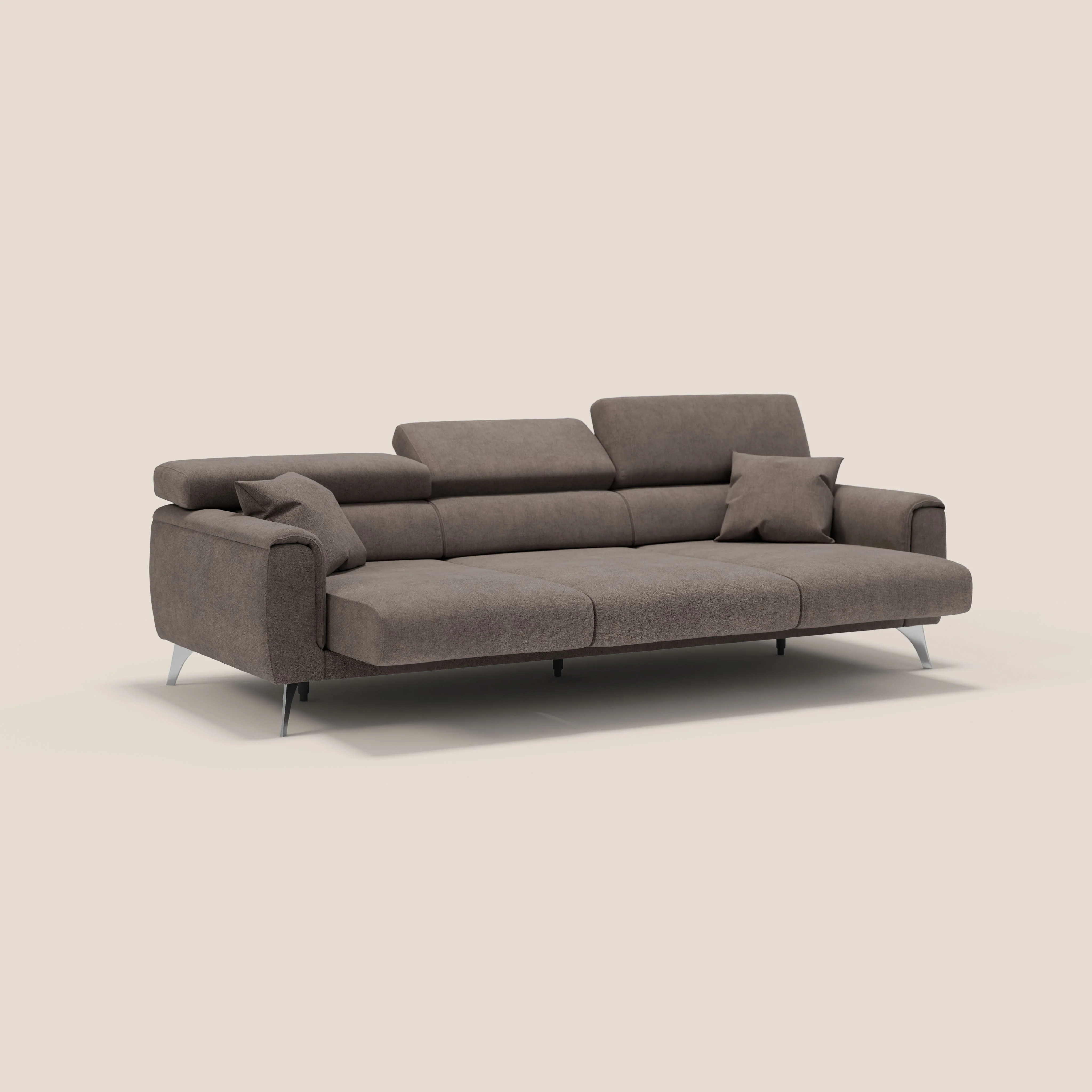 Caravaggio canapé 3 assises extensibles et têtières réglables en tissu imperméable T02 marron - Image 5