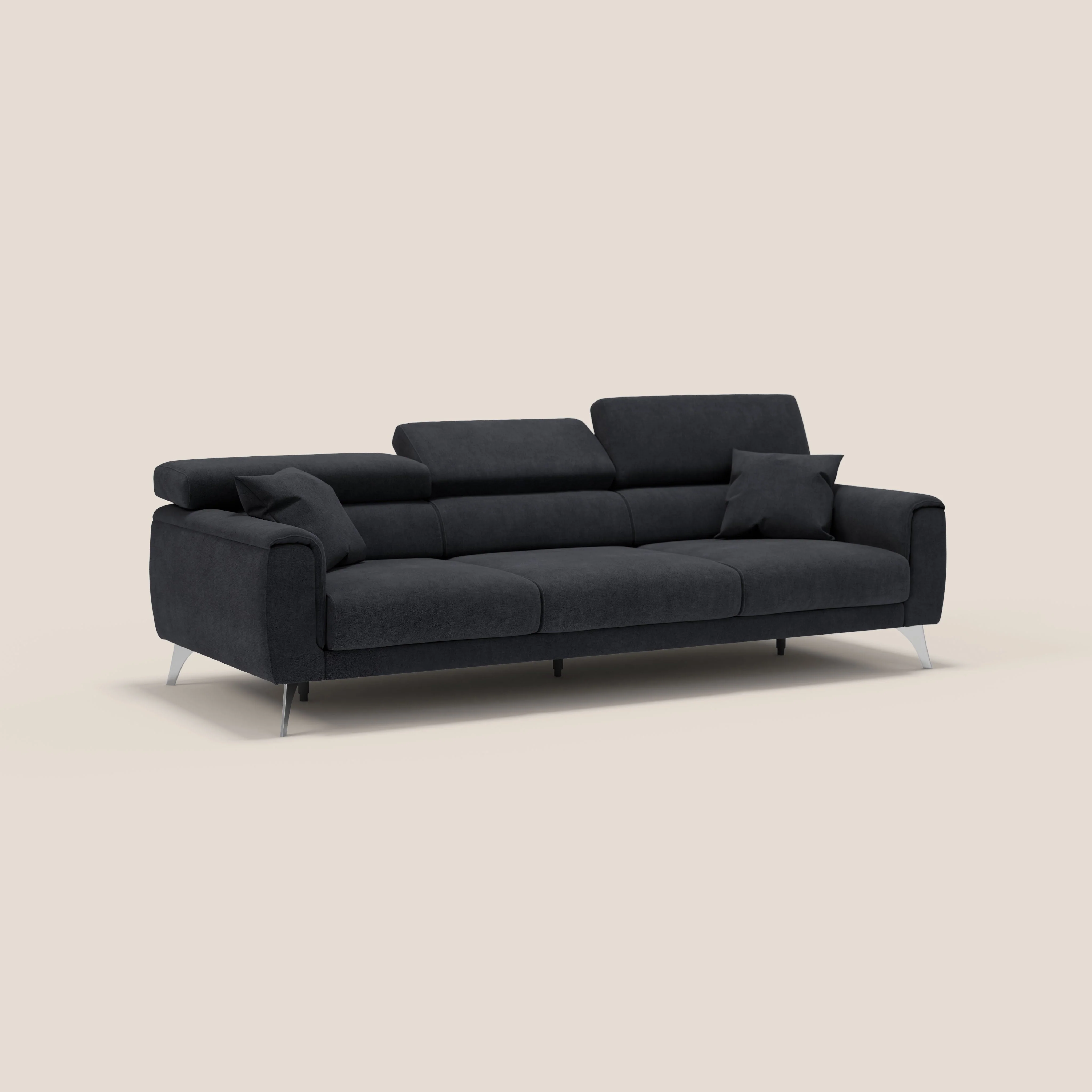 Caravaggio canapé 3 assises extensibles et têtières réglables en tissu imperméable T02 noir - Image 3