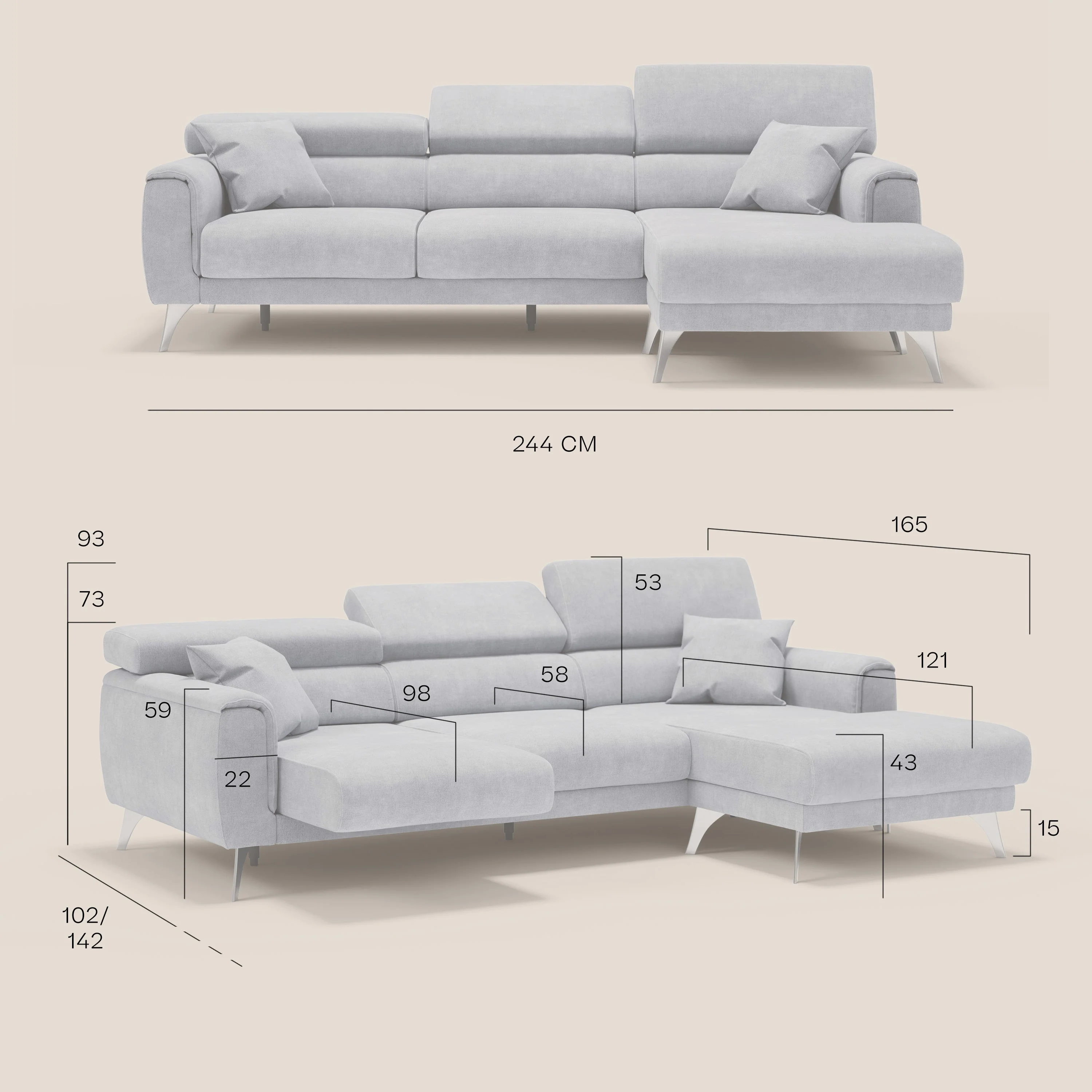 Caravaggio Canapé d'angle avec assises coulissantes en tissu doux imperméable T02 bleu - Image 12