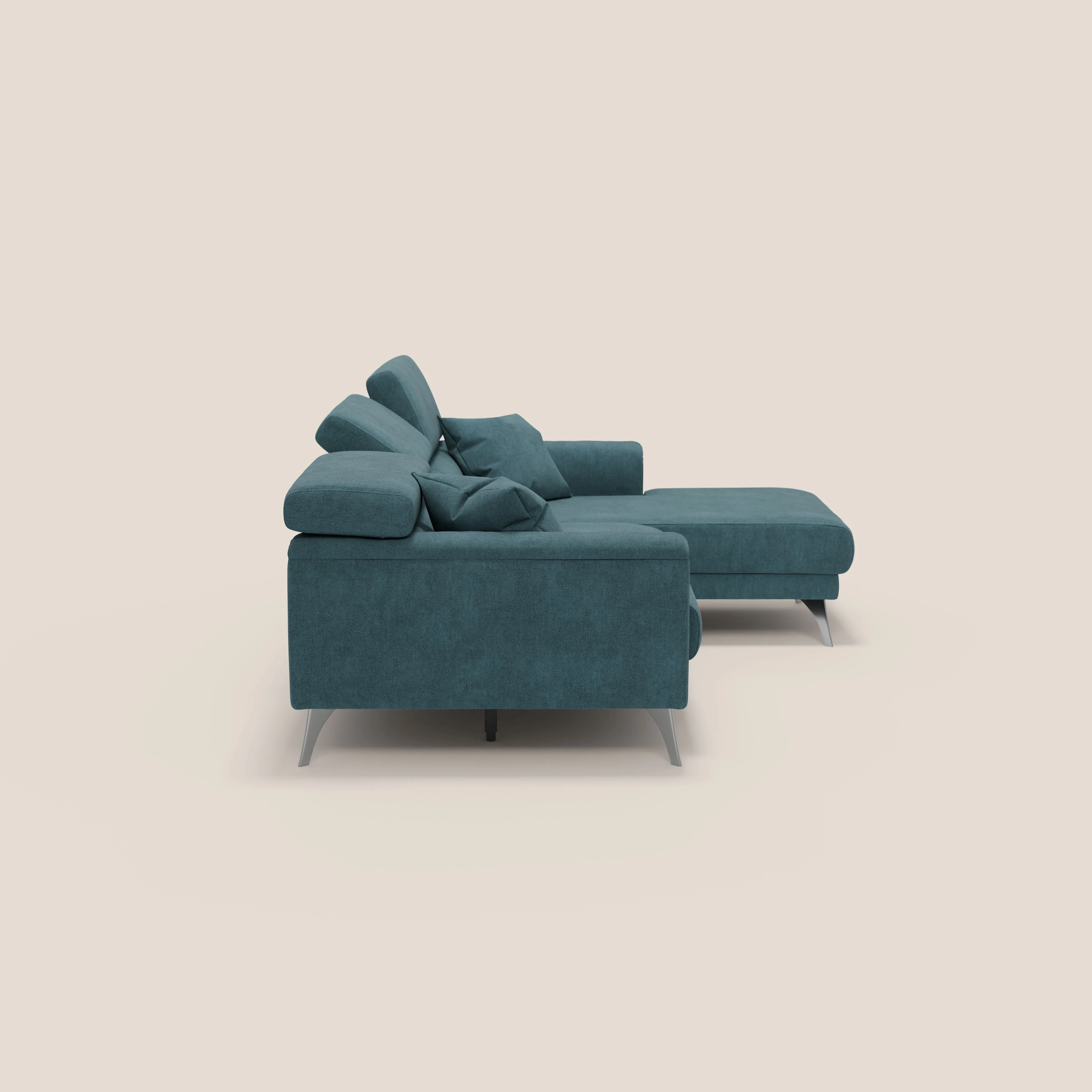 Caravaggio Canapé d'angle avec assises coulissantes en tissu doux imperméable T02 bleu canard - Image 5