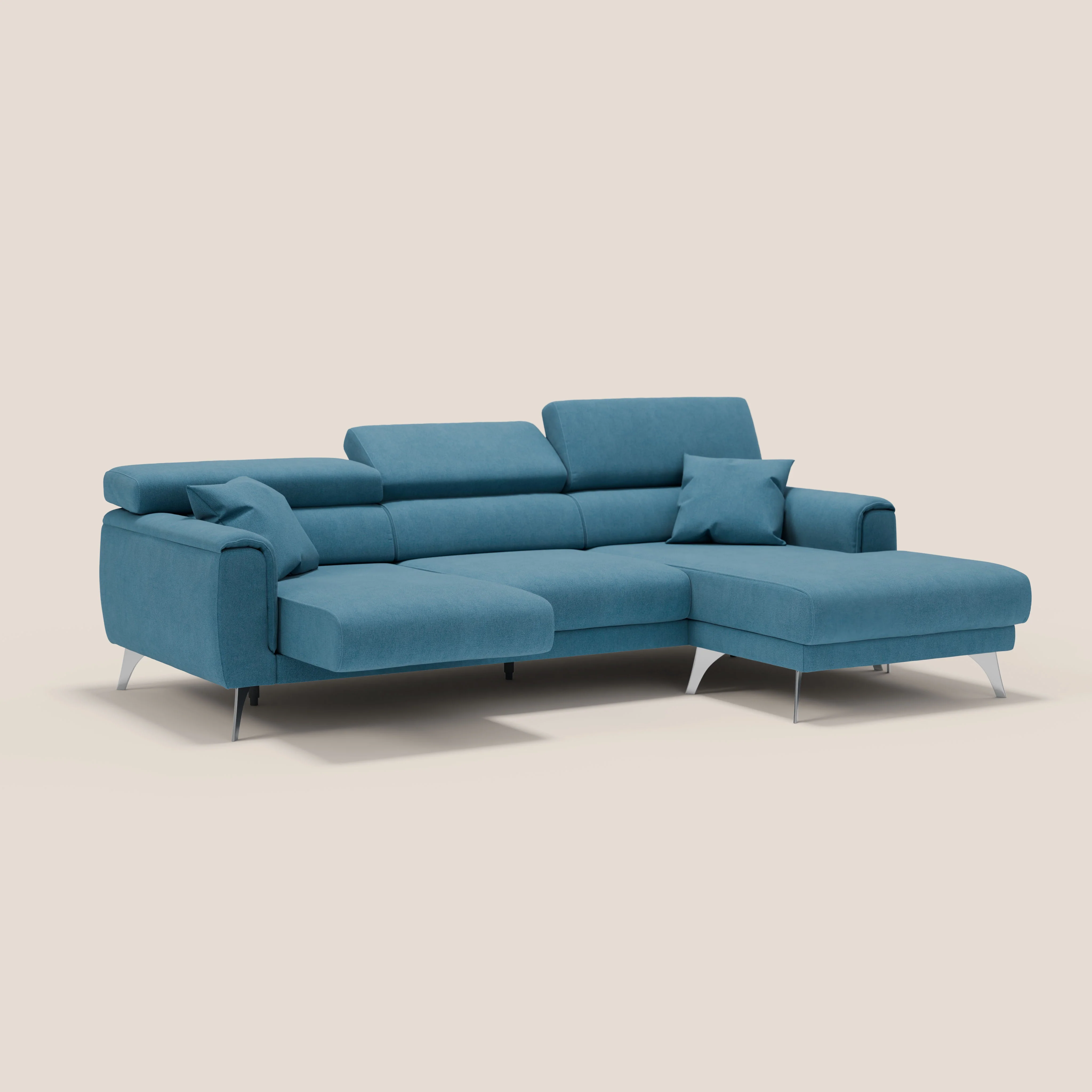 Caravaggio Canapé d'angle avec assises coulissantes en tissu doux imperméable T02 Bleu ciel - Image 2