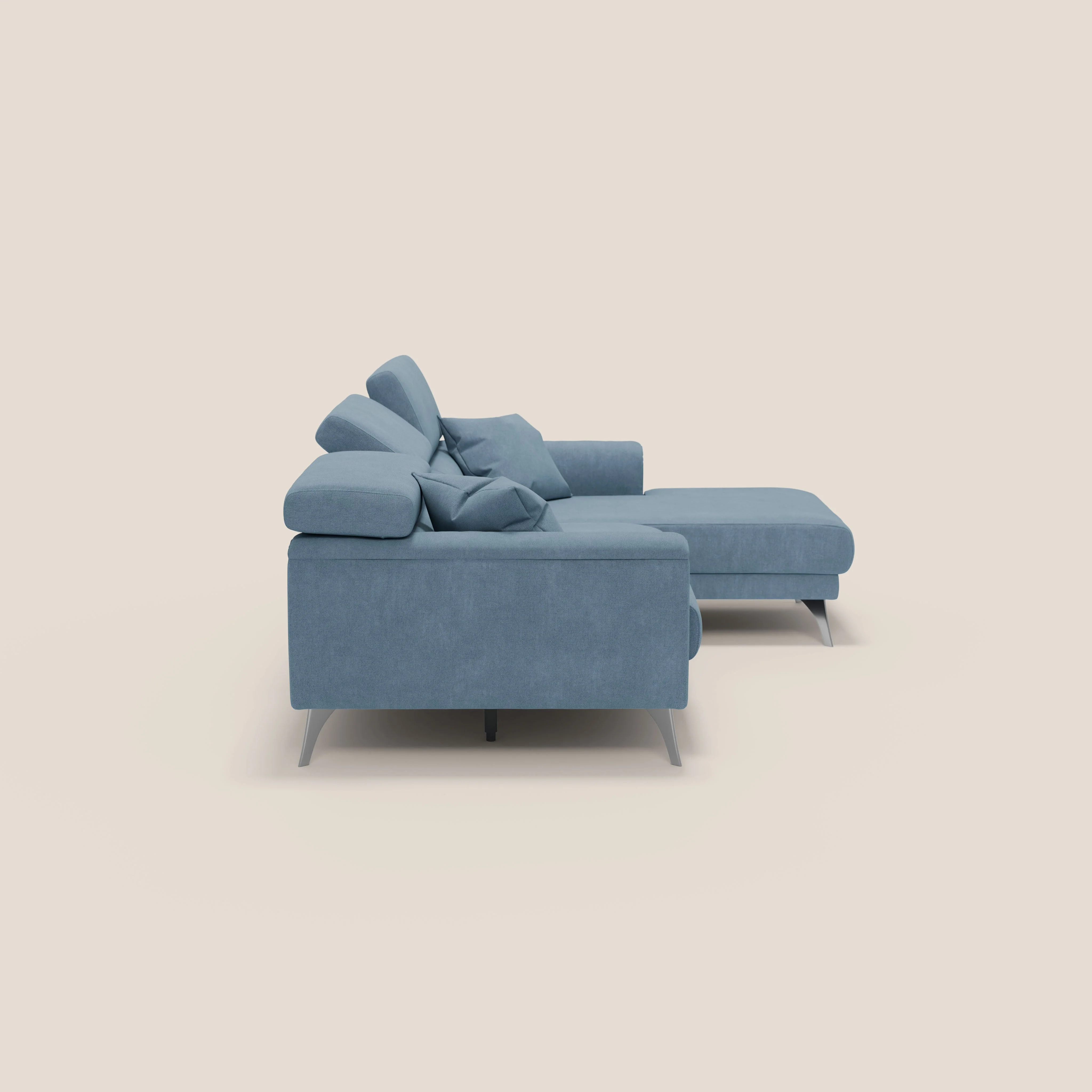 Caravaggio Canapé d'angle avec assises coulissantes en tissu doux imperméable T02 bleu gris - Image 5
