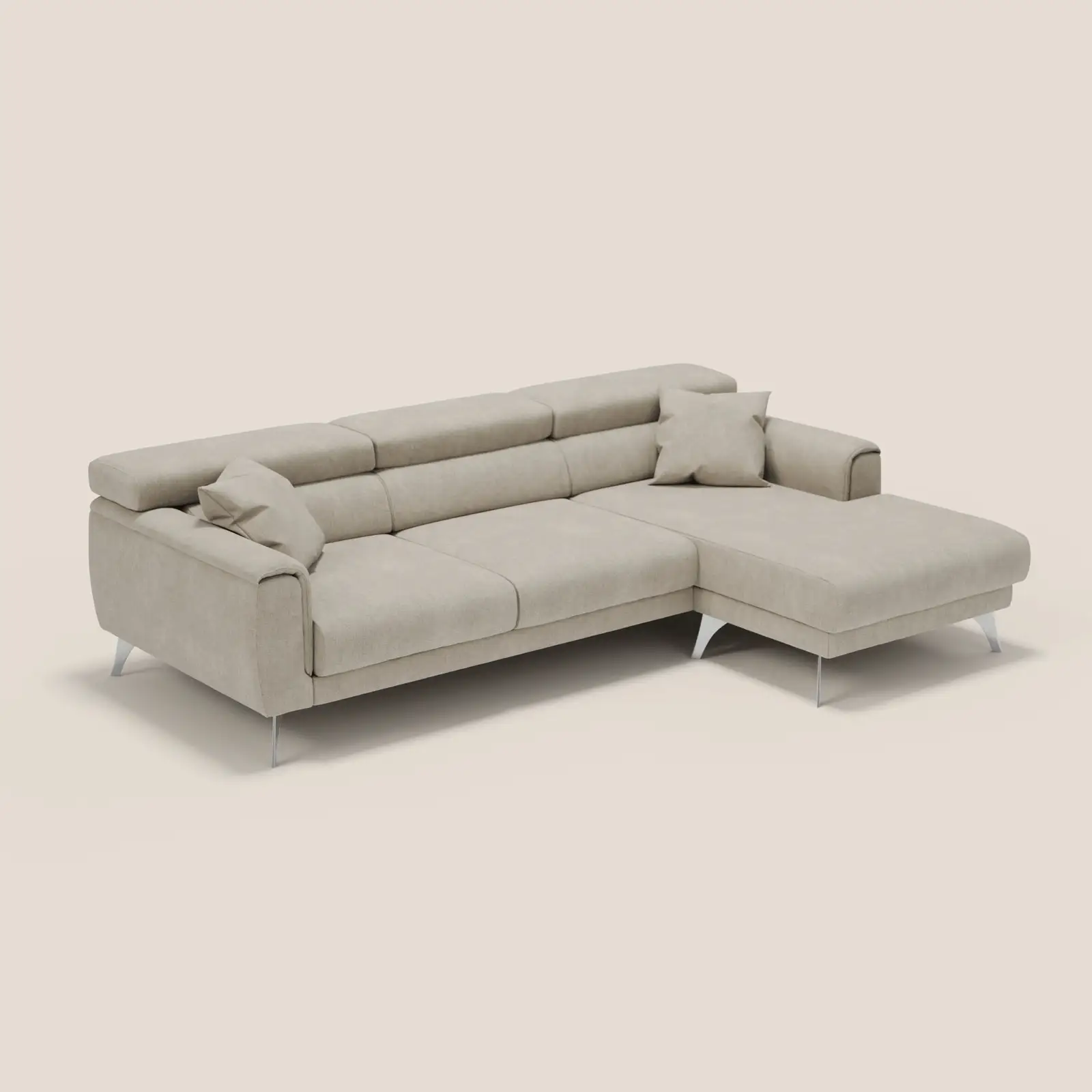 Caravaggio Canapé d'angle avec assises coulissantes en tissu doux imperméable T02 crème