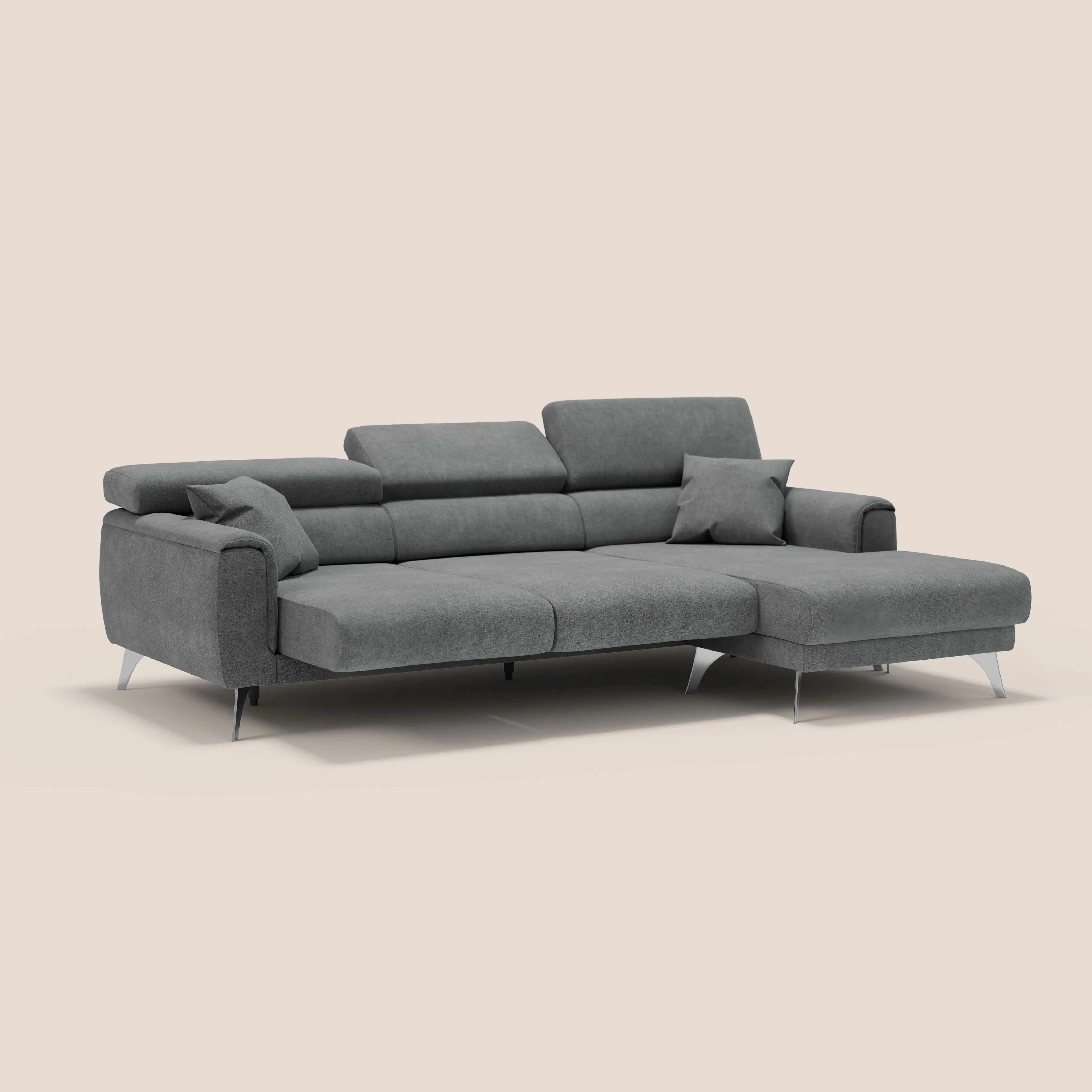 Caravaggio Canapé d'angle avec assises coulissantes en tissu doux imperméable T02 gris - Image 4