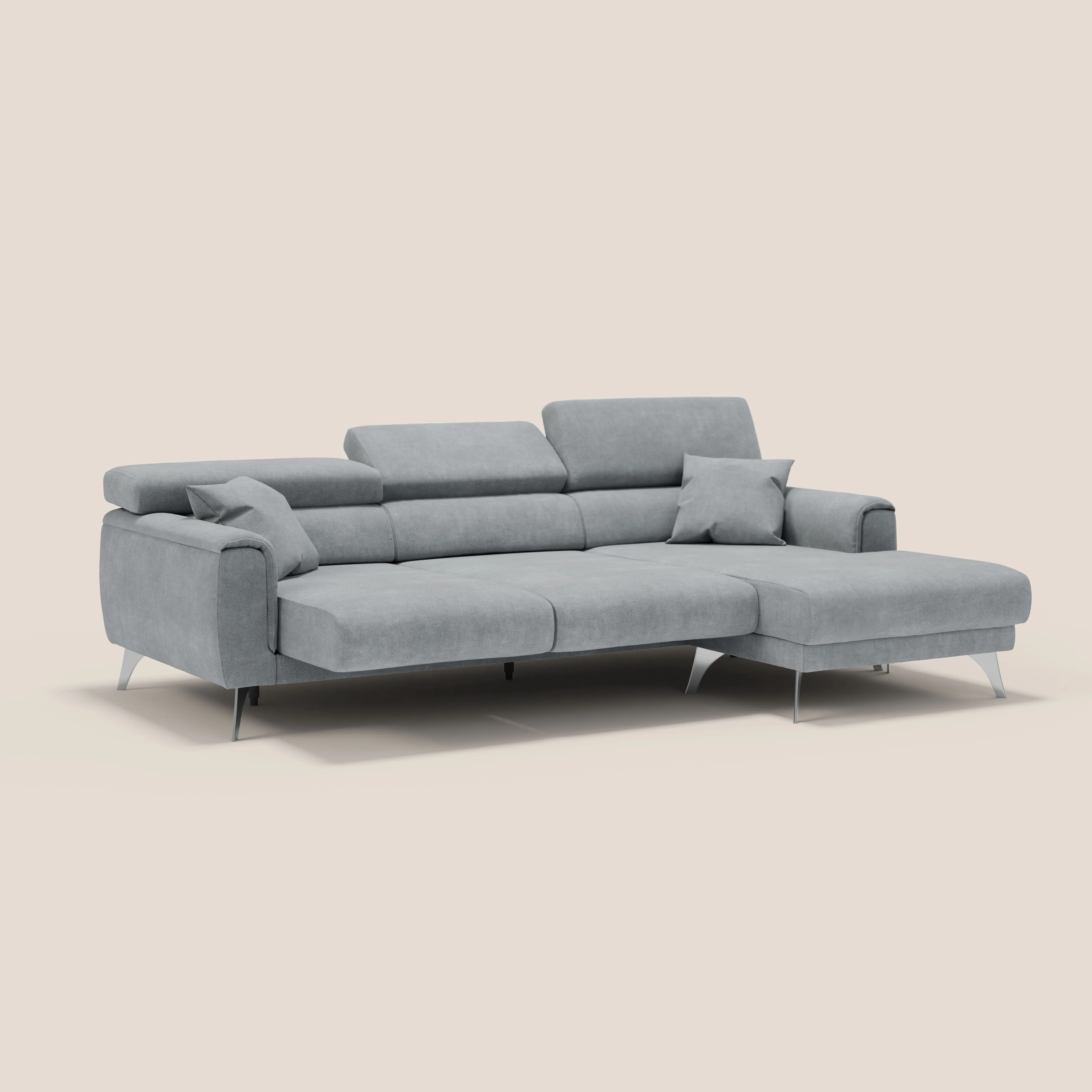 Caravaggio Canapé d'angle avec assises coulissantes en tissu doux imperméable T02 gris clair - Image 4