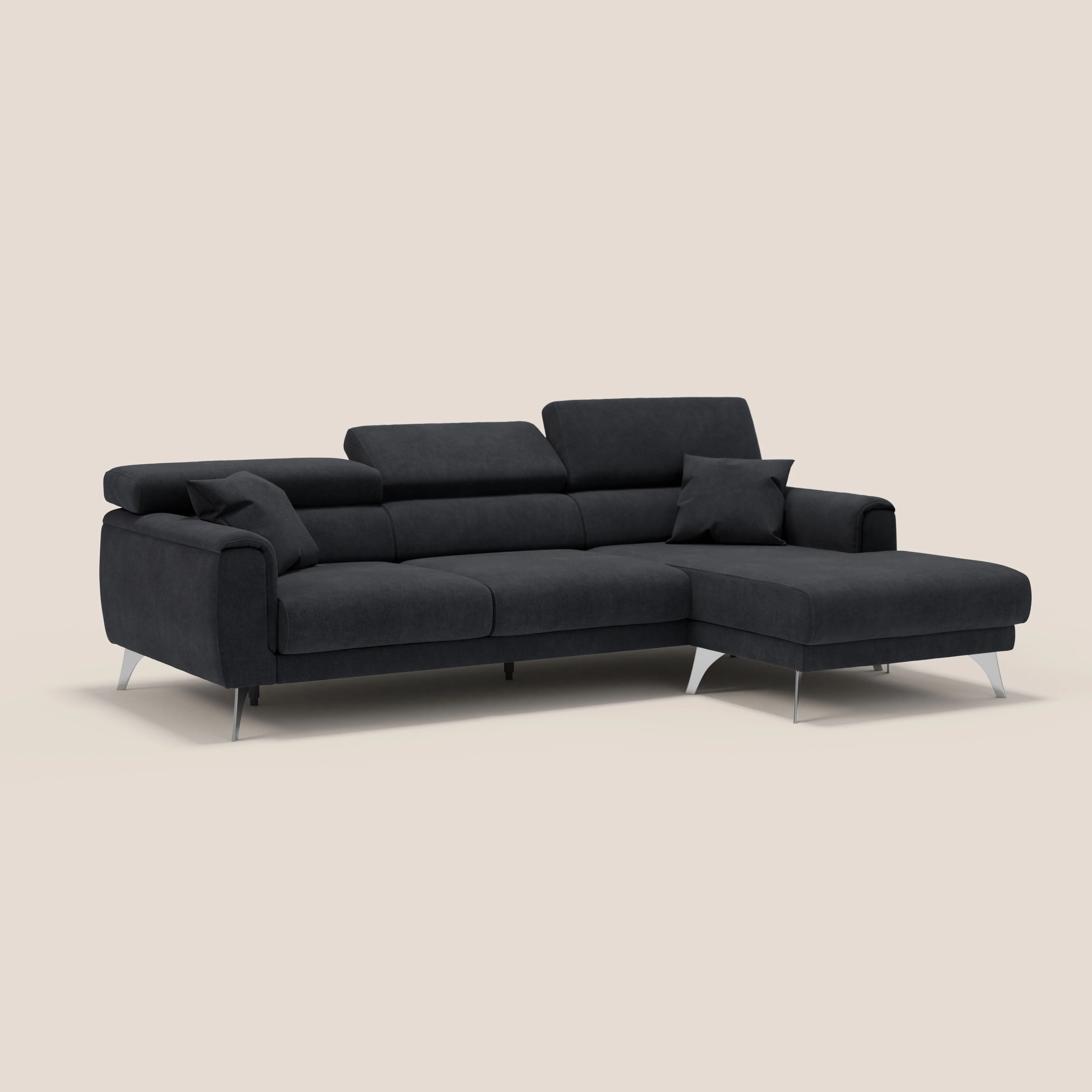 Caravaggio Canapé d'angle avec assises coulissantes en tissu doux imperméable T02 noir - Image 3