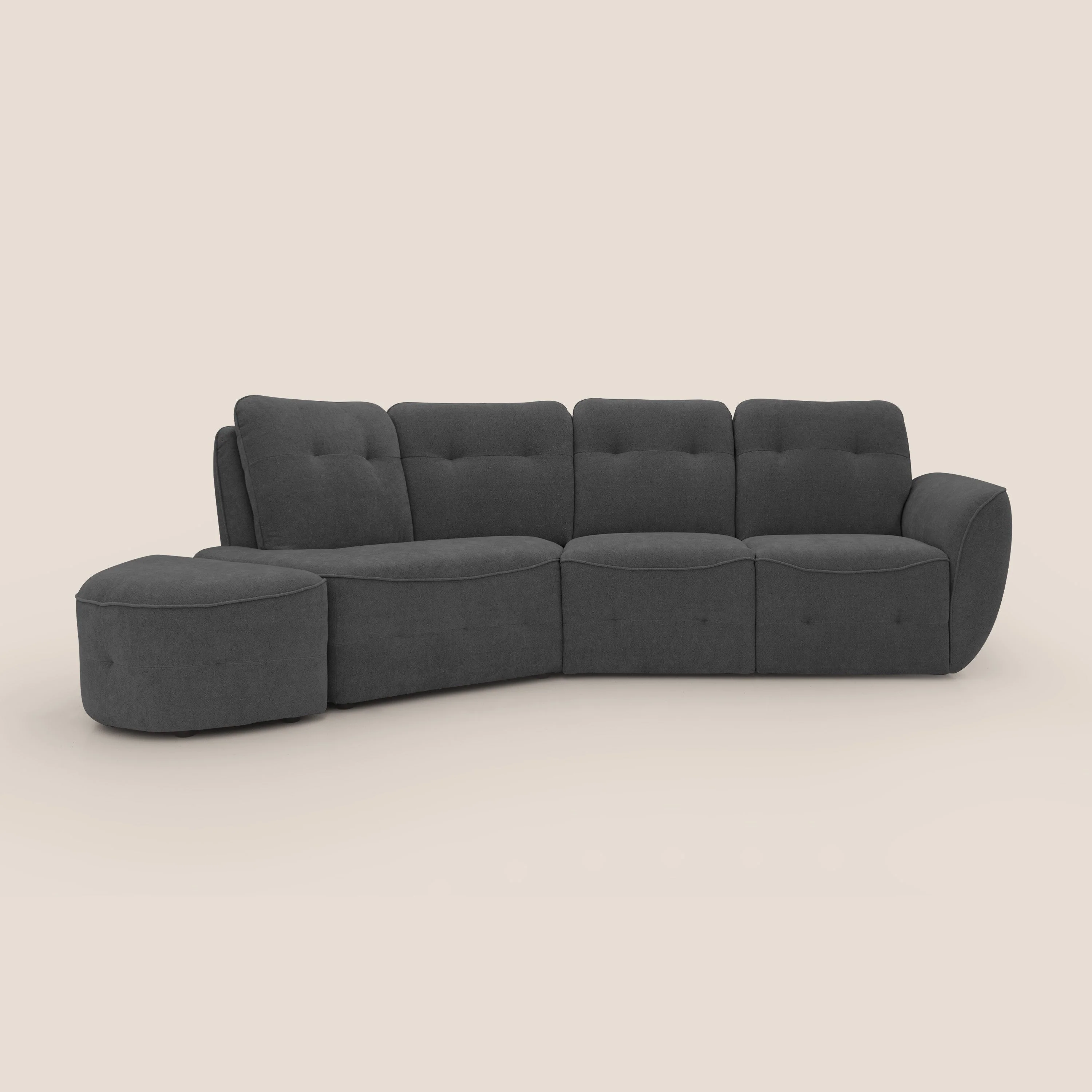 Cerbero canapé d'angle avec pouf terminal en bouclette douce imperméable T07 anthracite - Image 14