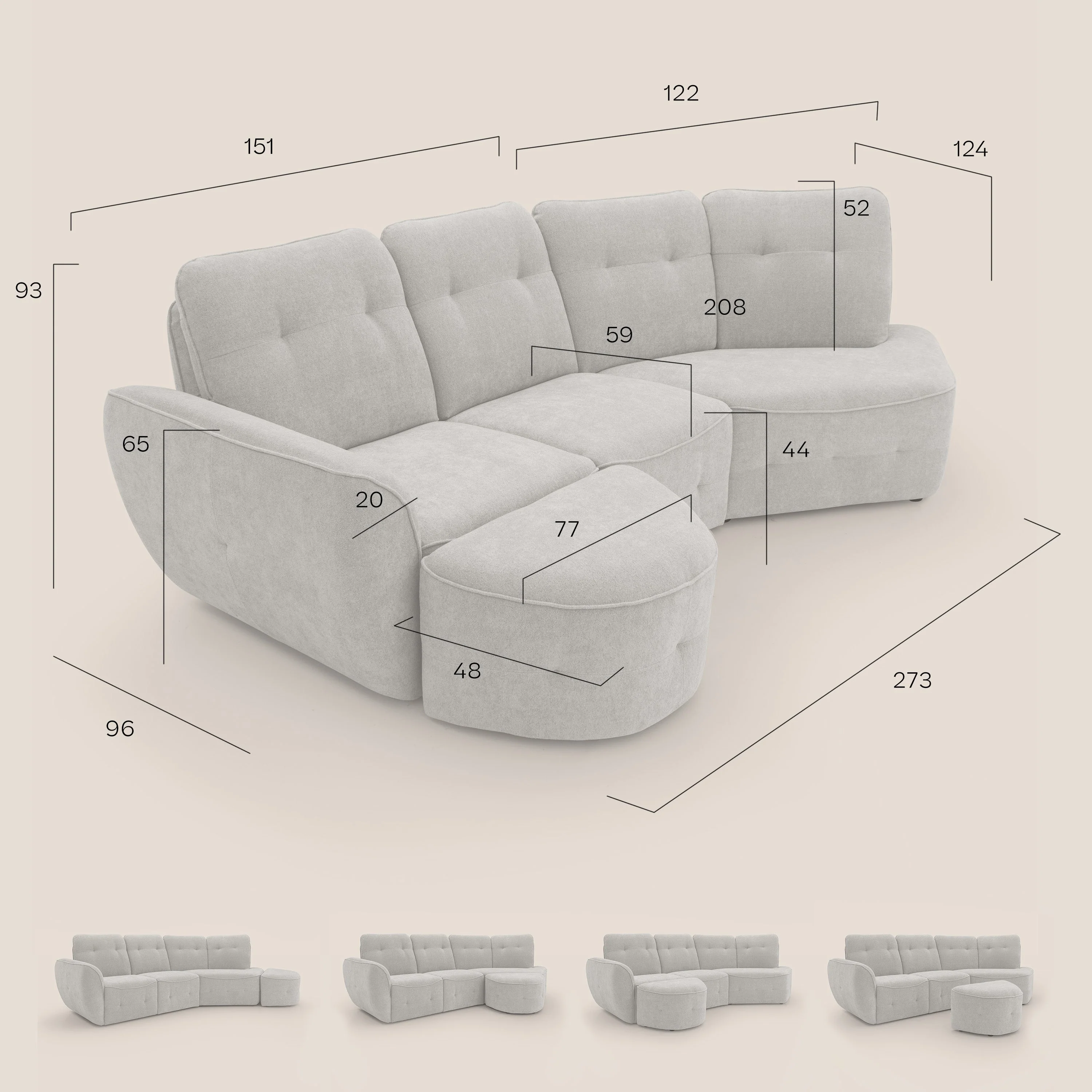 Cerbero canapé d'angle avec pouf terminal en bouclette douce imperméable T07 anthracite - Image 16