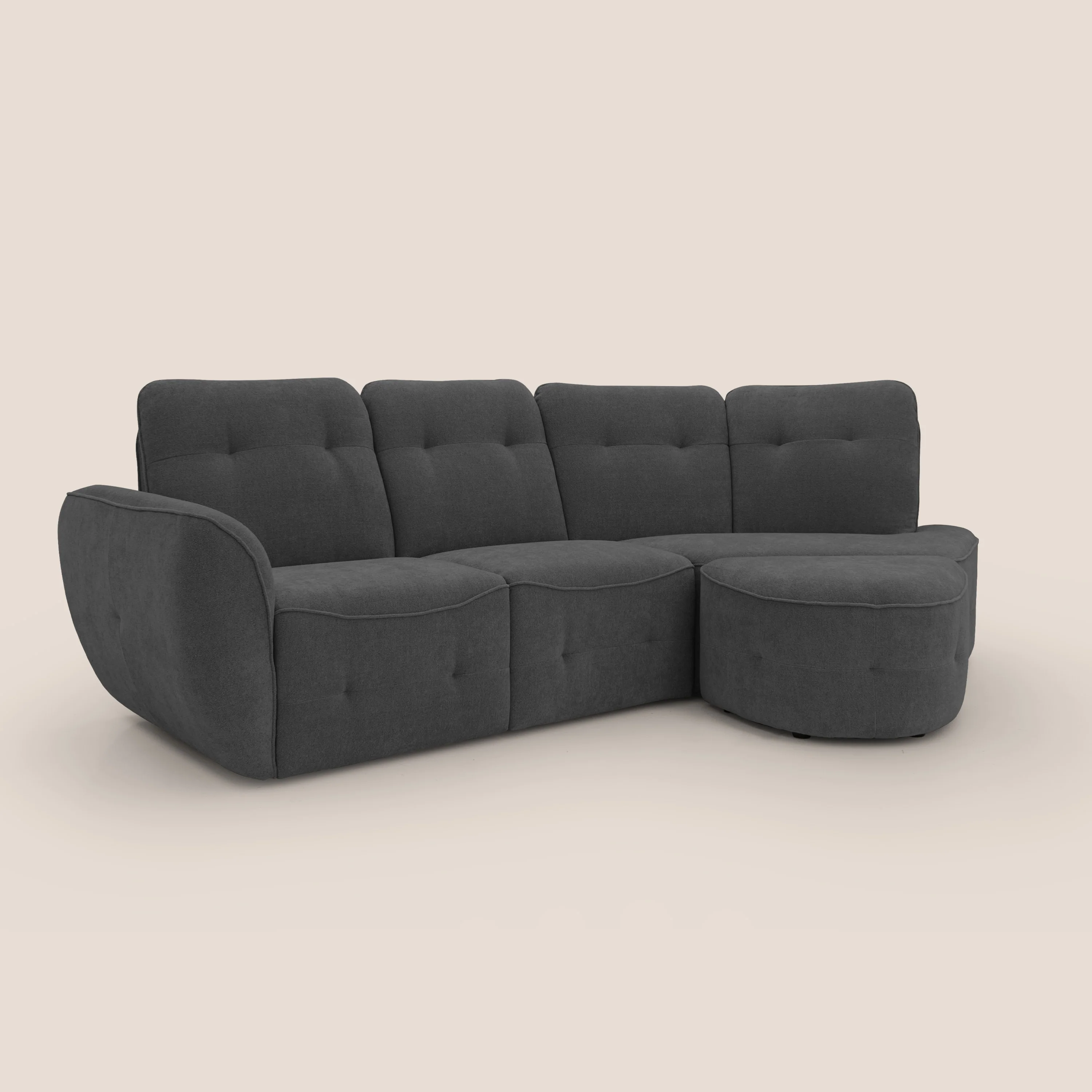 Cerbero canapé d'angle avec pouf terminal en bouclette douce imperméable T07 anthracite - Image 3